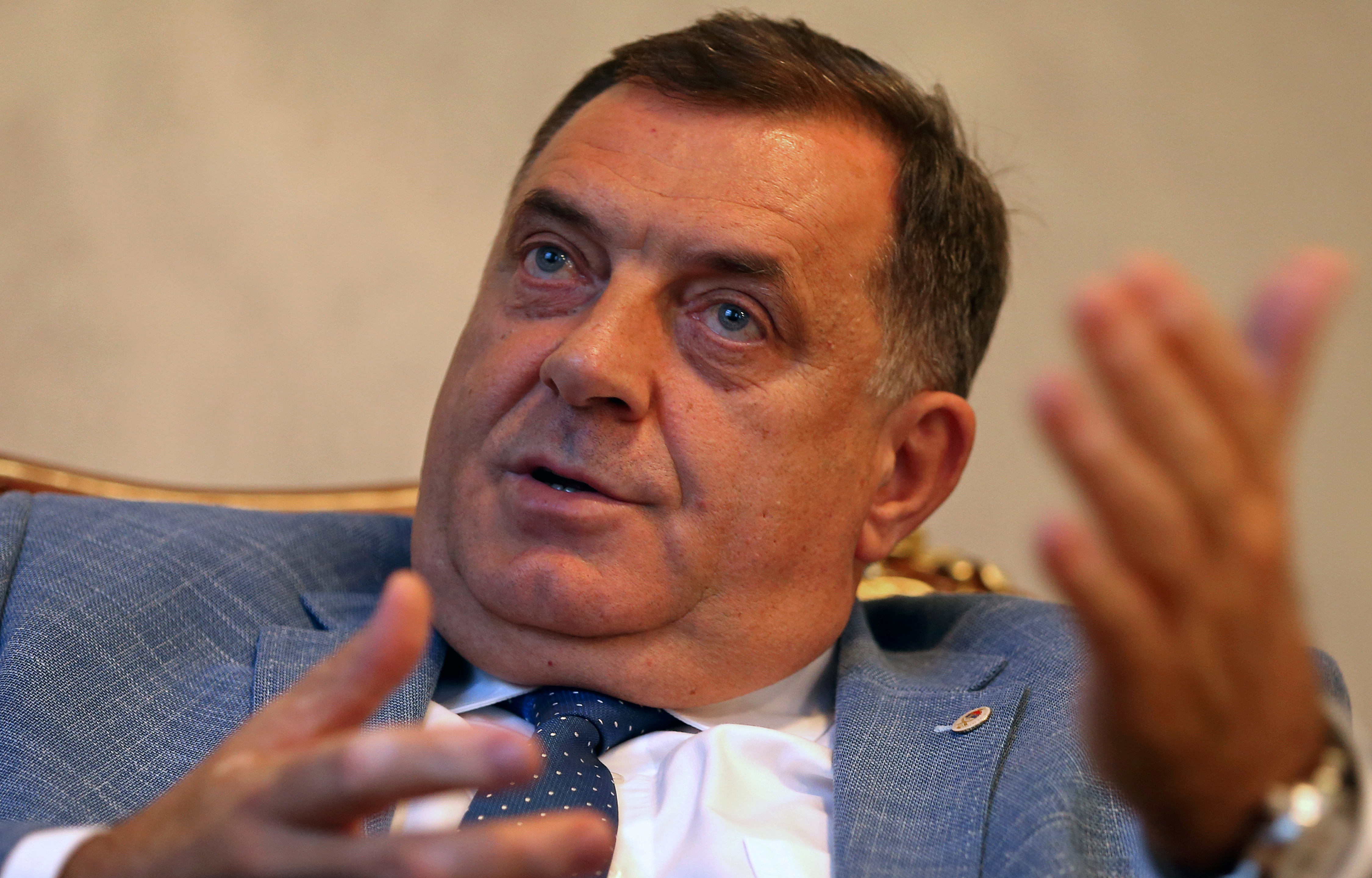 Milorad Dodik, President of the Republika Srpska speaks during an interview with Reuters in his office in Banja Luka