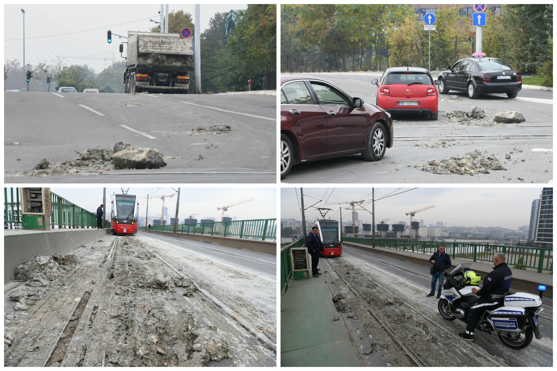 Beograd, 24.10.2020. Savski most, poispadalo blato iz kamiona, ne idu tramvaji, kolaps, otežan saobraćaj, šine tramvajske, tramvaj KOMBO Foto: Vesna Lalić/Nova.rs