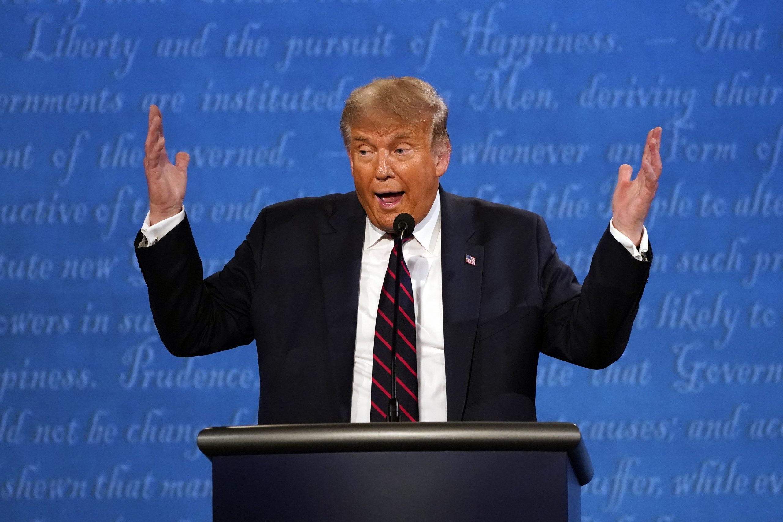 President Donald Trump speaks during the first presidential debate with Democratic presidential candidate former Vice President Joe Biden Tuesday, Sept. 29, 2020, at Case Western University and Cleveland Clinic, in Cleveland. (AP Photo/Julio Cortez)