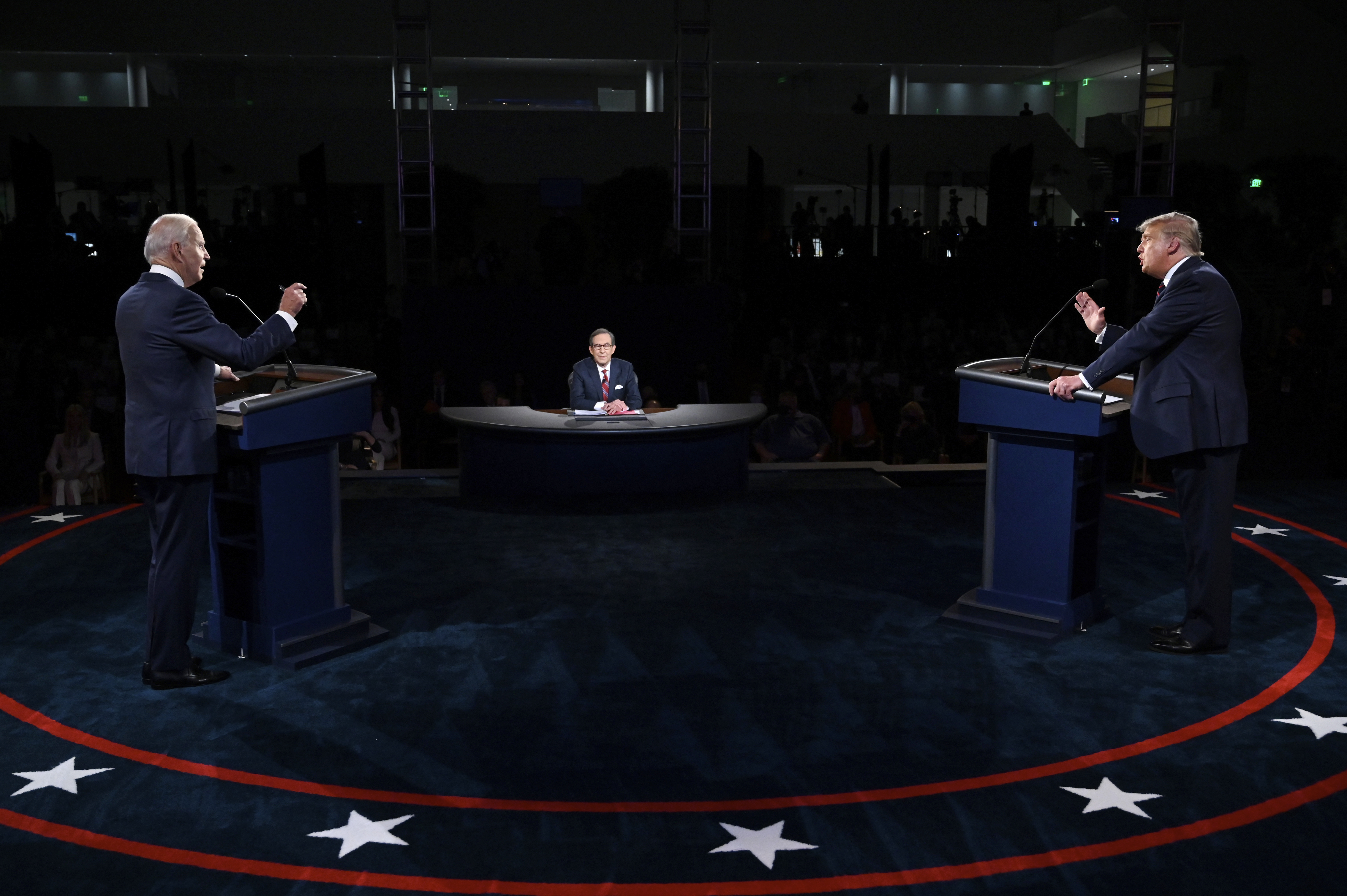 President Donald Trump and Democratic presidential candidate former Vice President Joe Biden participate in the first presidential debate Tuesday, Sept. 29, 2020, at Case Western University and Cleveland Clinic, in Cleveland. (Olivier Douliery/Pool vi AP)