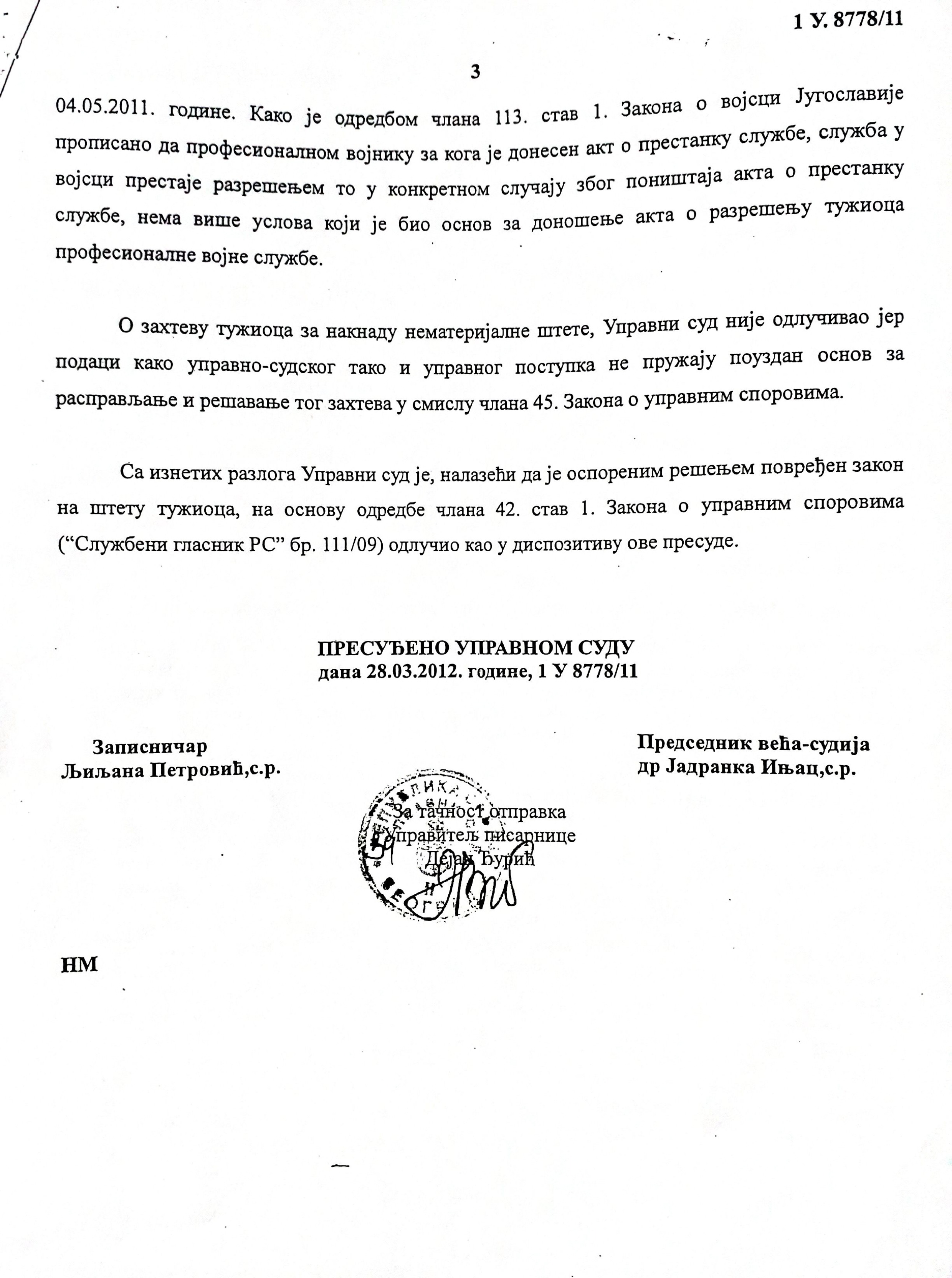 Pukovnik Gojko Lalović, dokument, sudski dokument, stan, pravo na stan Foto: Privatna arhiva