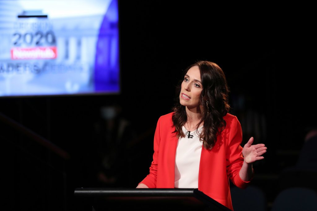 epa08707506 Labour Party's Prime Minister Jacinda Ardern attends the 2020 Leaders Debate in Auckland, New Zealand, 30 September 2020. New Zealand is slated to hold its general election on 17 October 2020.  EPA-EFE/MICHAEL BRADLEY / POOL POOL