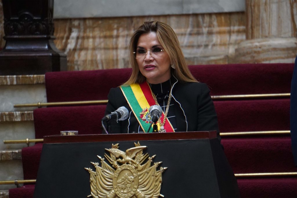 Đeanine Anjes, Djeanine Anjes
epa08588584 Interim President of Bolivia Jeanine Anez participates in an event to mark the 195th anniversary of the country's independence in La Paz, Bolivia, 06 August 2020.  EPA-EFE/JAVIER MAMANI