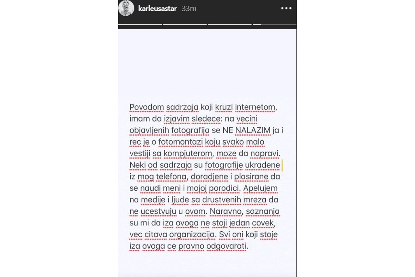 Karleusa poruka vezana za fotografije