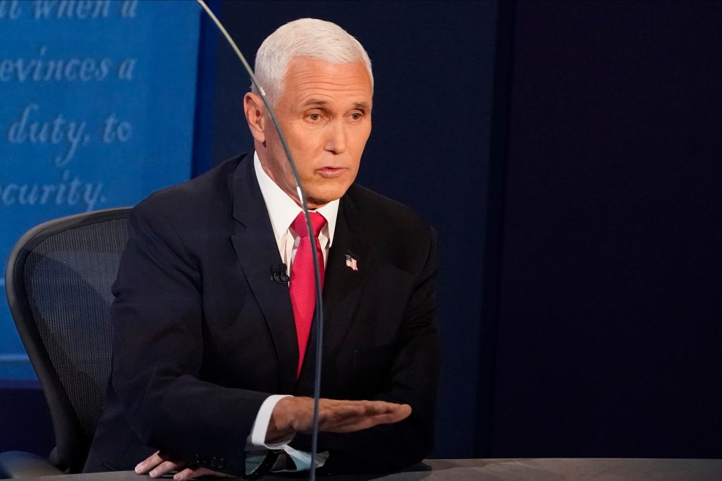 epa08728282 Vice President Mike Pence answers a question during the vice presidential debate at Kingsbury Hall on the campus of the University of Utah in Salt Lake City, Utah, USA, 07 October 2020.  EPA-EFE/Morry Gash / POOL