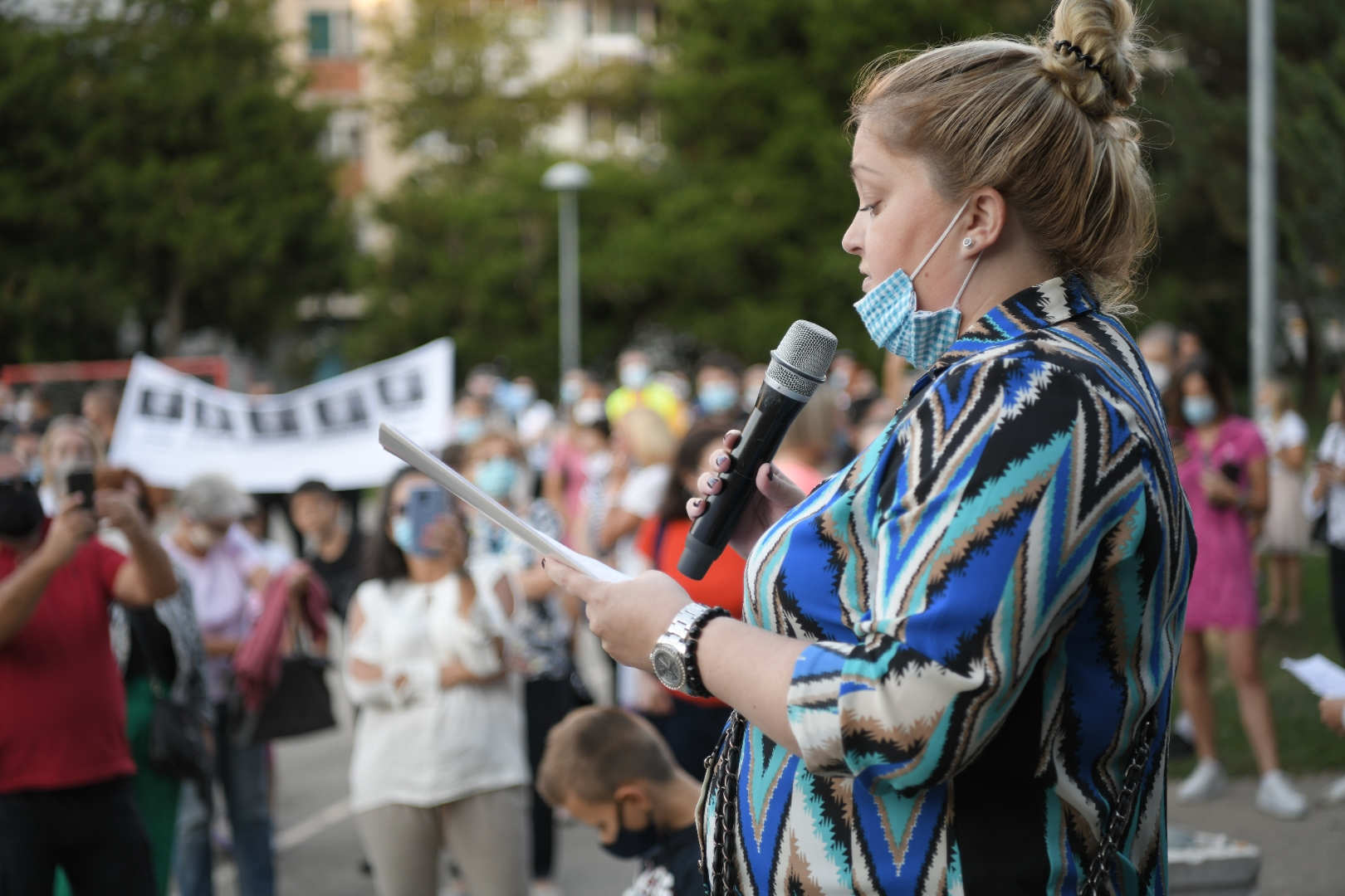 Beograd 04.09.2020. Osnovna škola Ivo Andrić, protest, skup Foto: Dragan Mujan/Nova.rs