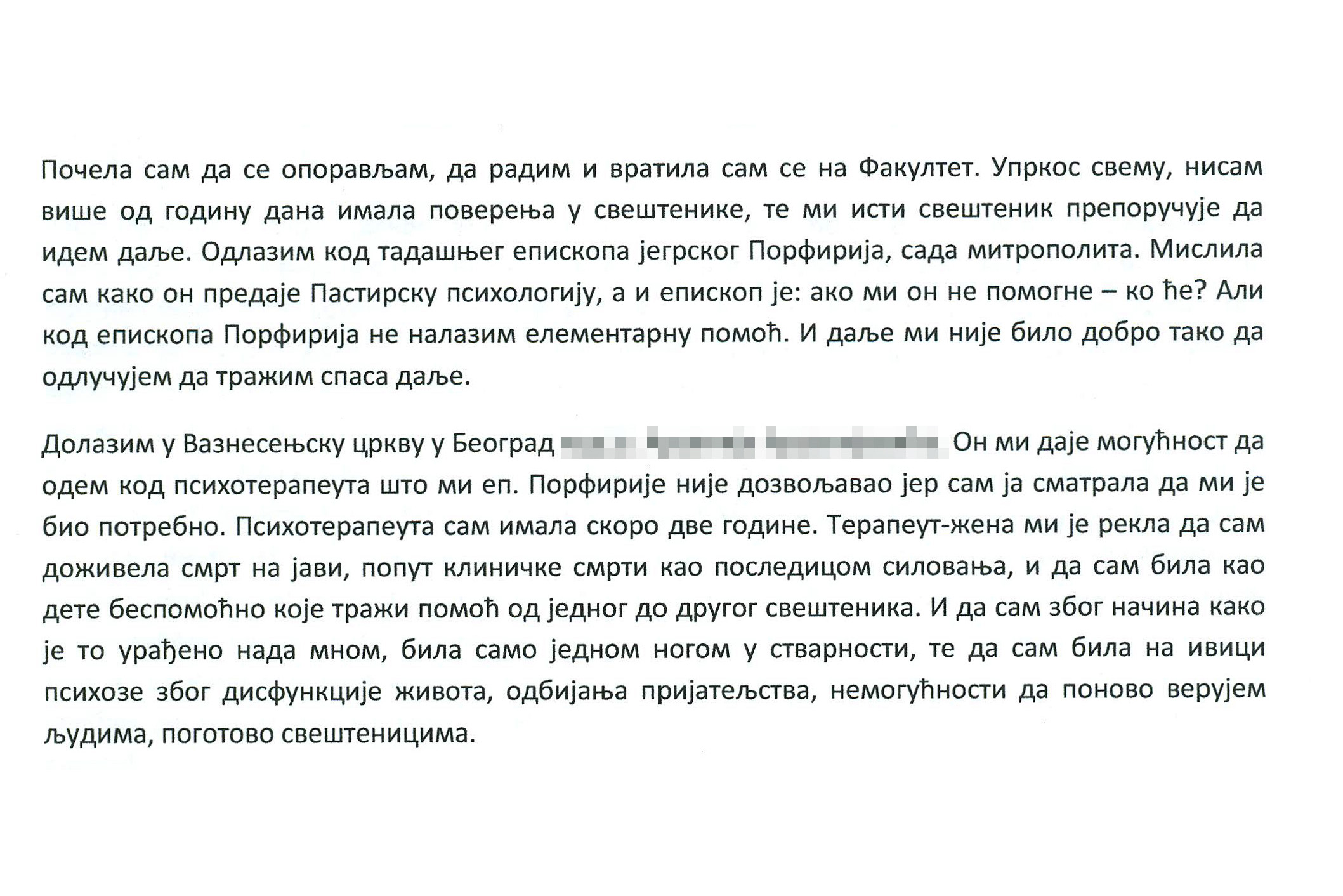 Pismo, izjava žrtve dekanu, bogoslovski fakultet, izjava, žrtva, silovanje Foto: Nova.rs