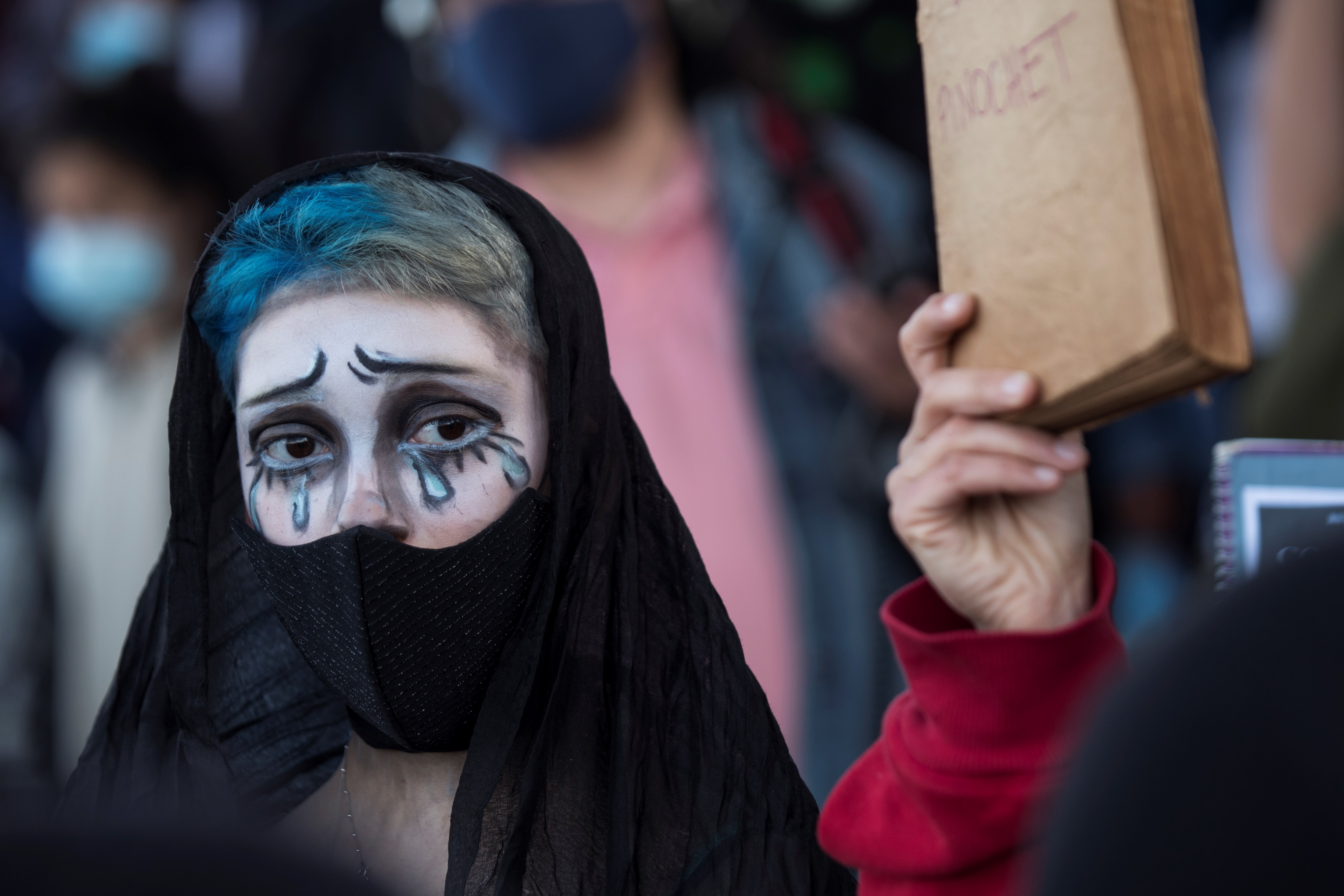 People protest ahead of the constitutional plebiscite in Chile