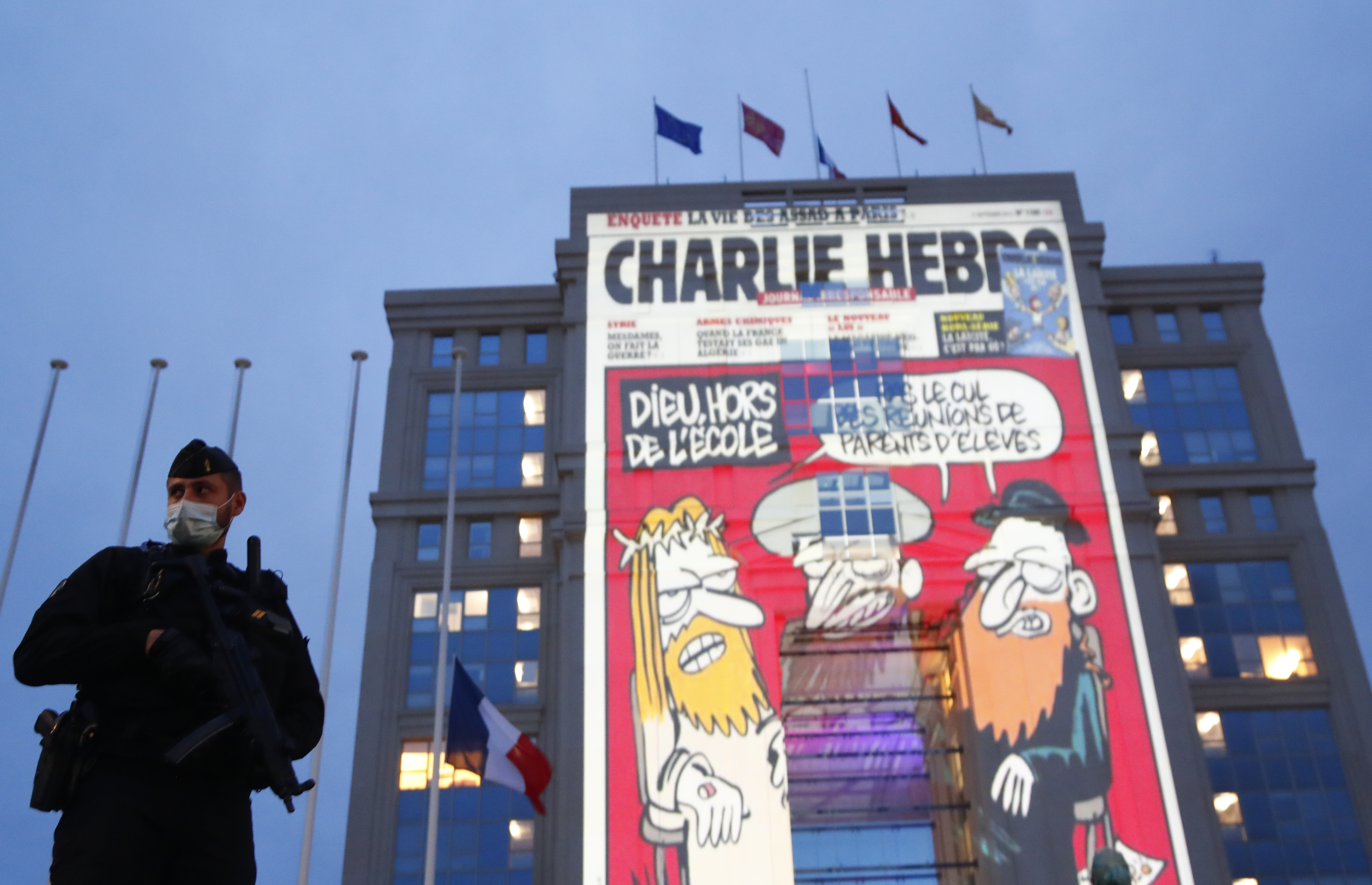 Charlie Hebdo cartoon projections in Montpellier