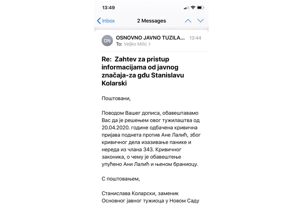 Krivična prijava Ana Lalić