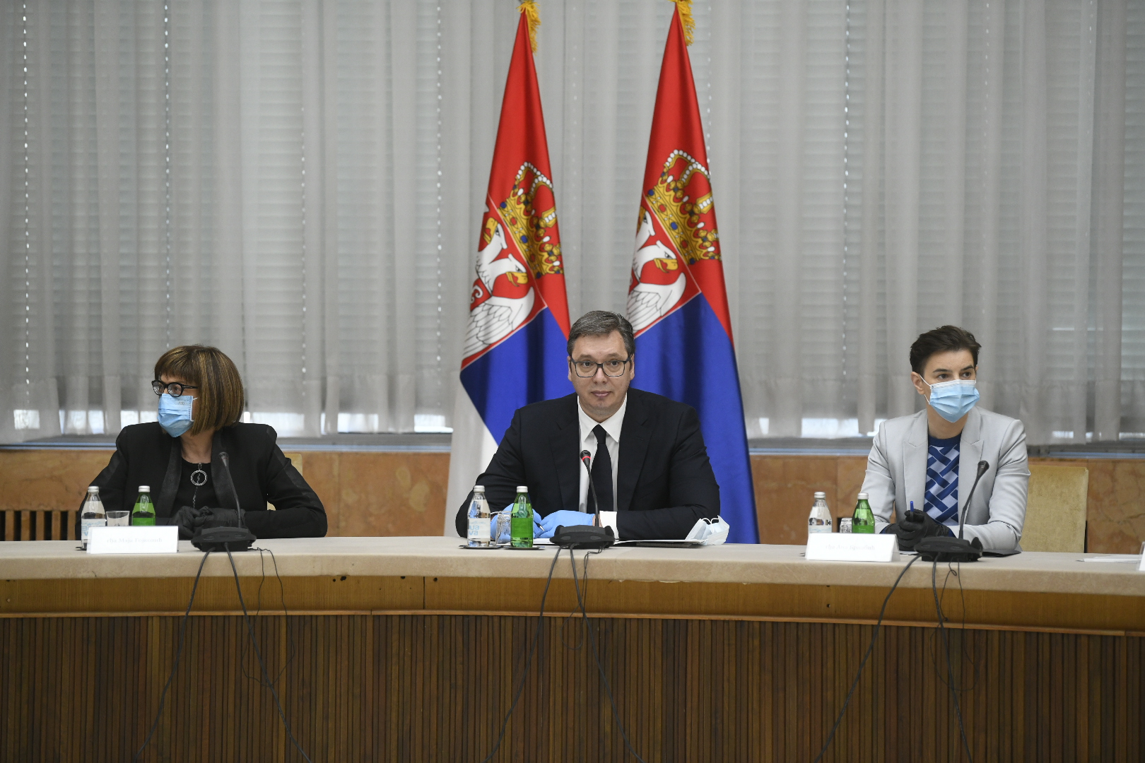 Beograd, 4.5.2020. Palata Srbija, Predsedništvo, konferencija za štampu, Maja Gojković, Aleksandar Vučić, Ana Brnabić Foto: Nemanja Jovanović/Nova.rs