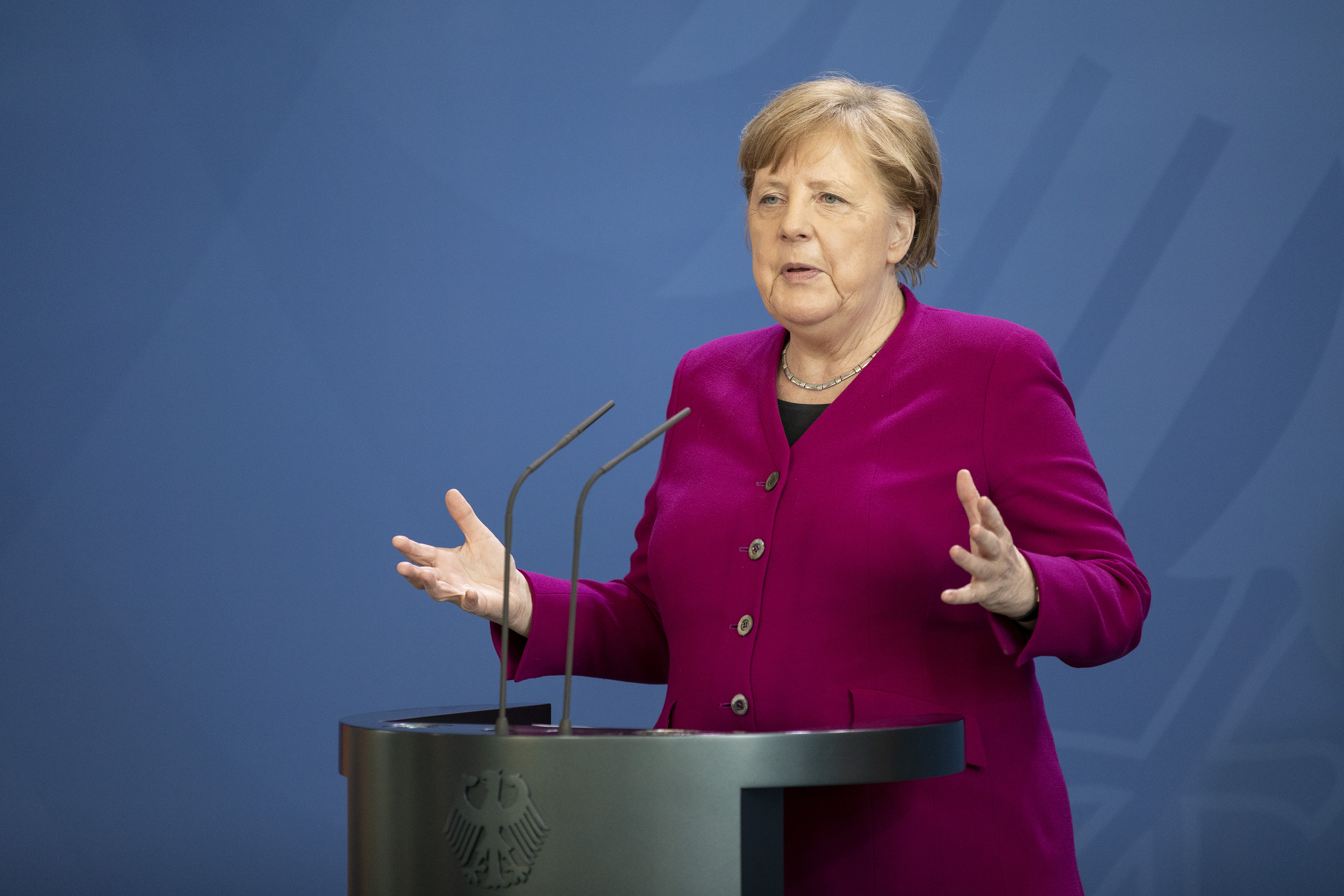 Merkel Holds Press Conference Following Video Conference With European Council
