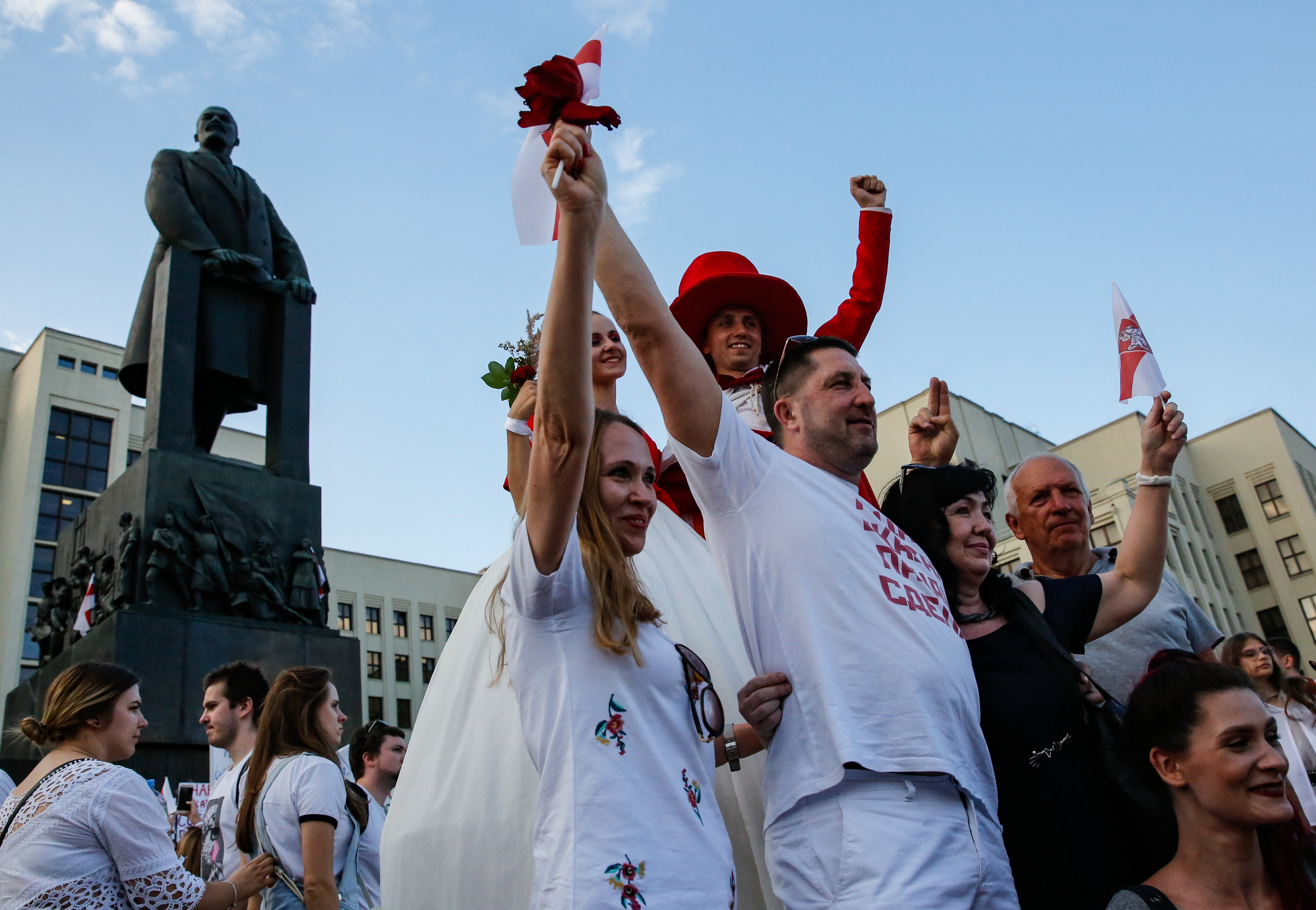 Belarusian opposition supporters rally in Minsk