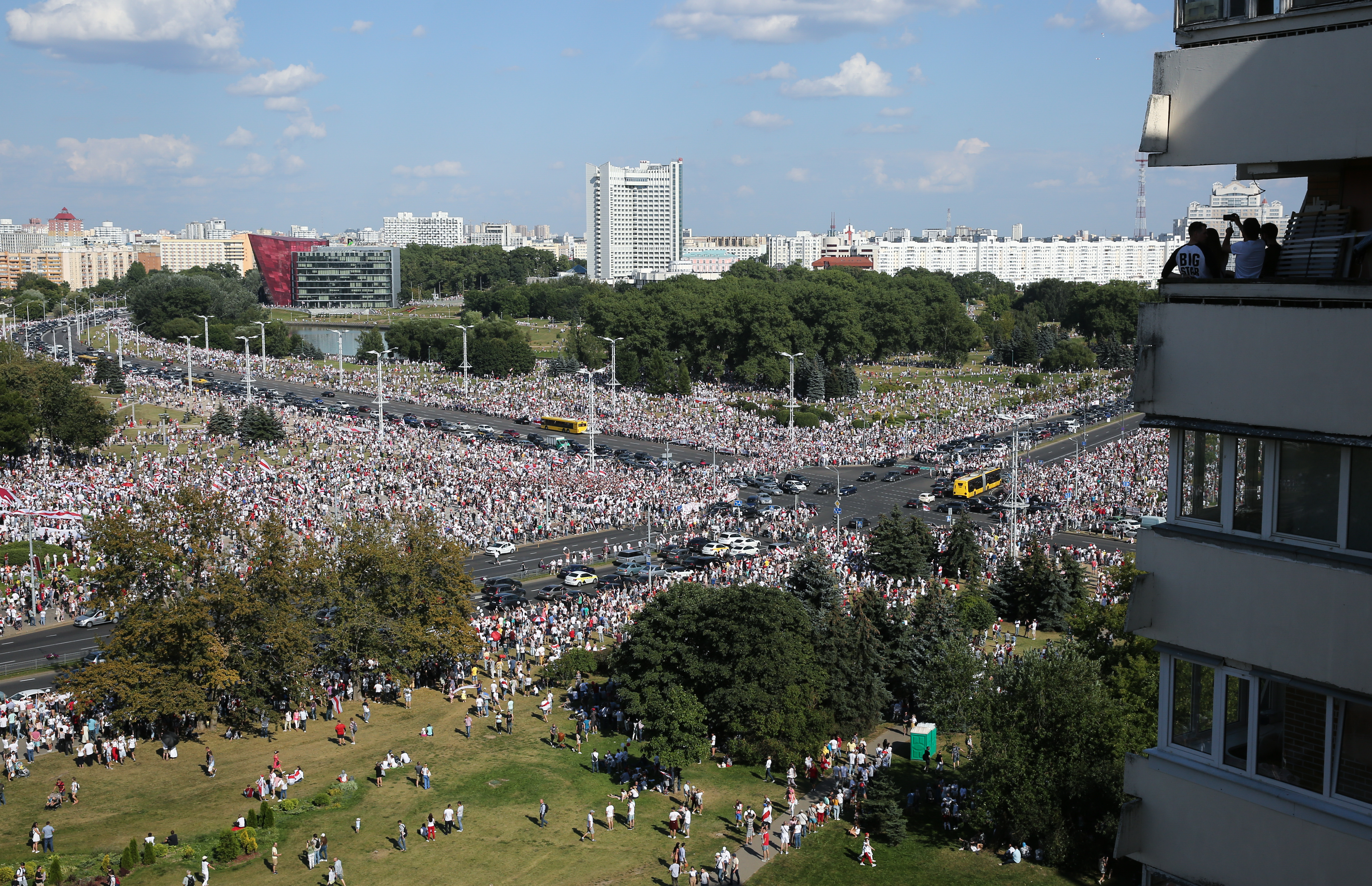 Belarusian opposition supporters rally in Minsk
