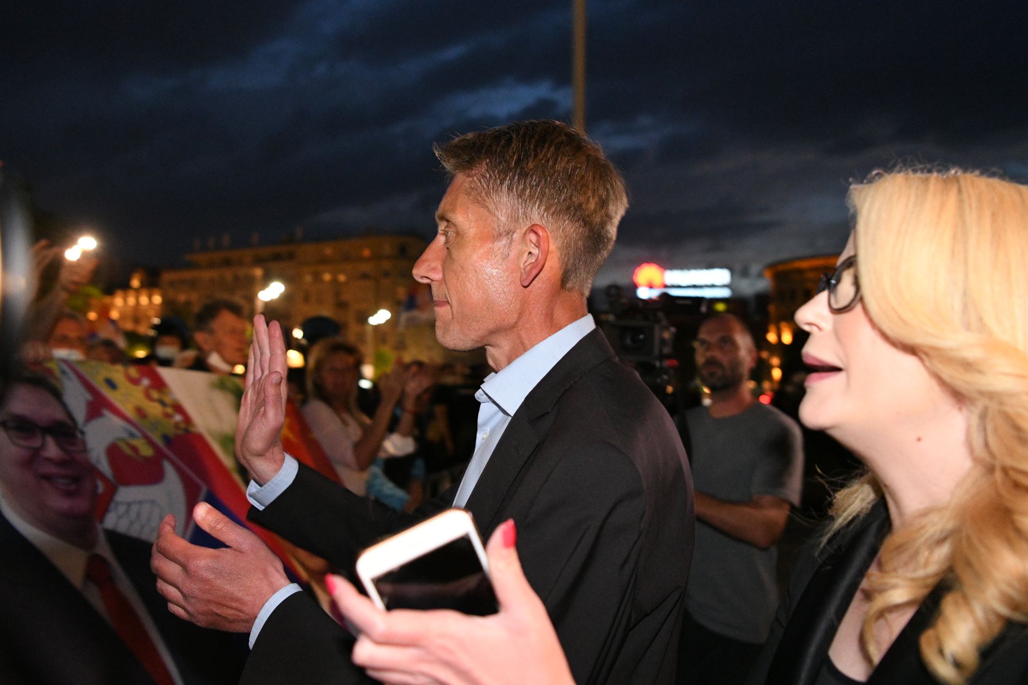 Beograd 11.05.2020.  Aleksandar Martinović, Sandra Božić, Protest ispred Skupštine Srbije opozicija i vlast, žandarmerija protest Foto:Filip Krainčanić/Nova.rs