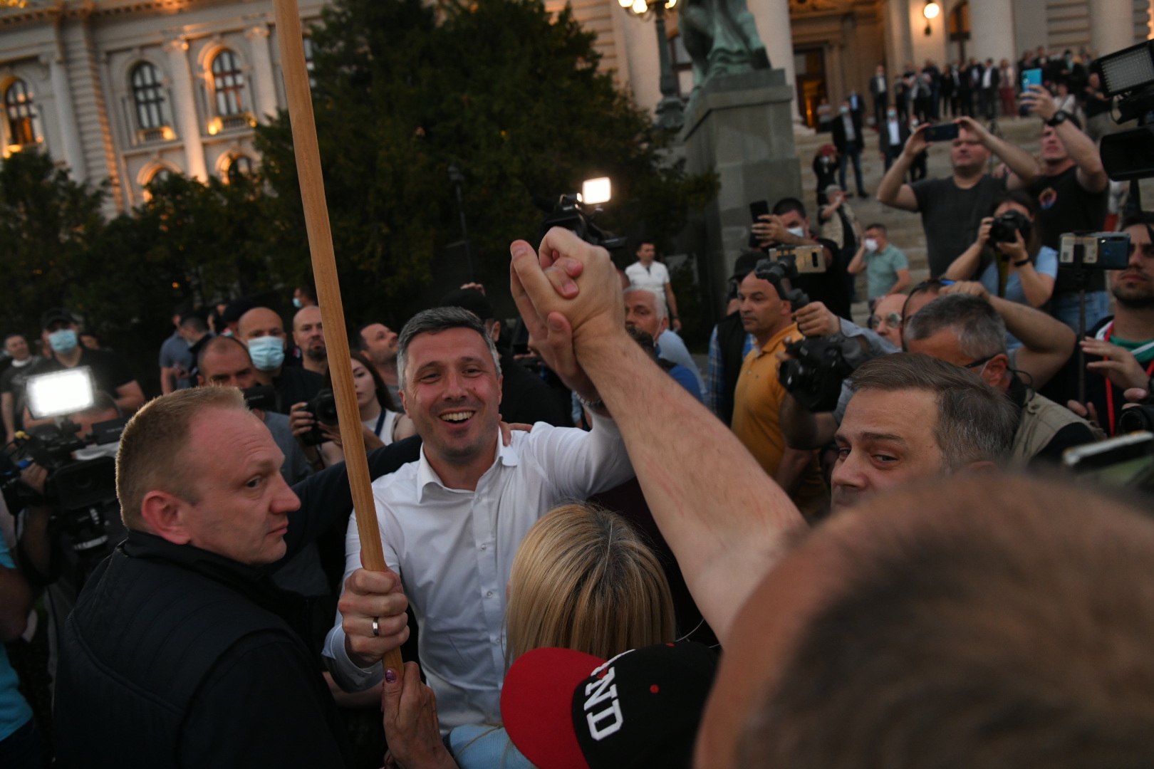 Beograd 11.05.2020. Dragan Đilas i Boško Obradović, Borko Stefanović, Protest ispred Skupštine Srbije opozicija i vlast, žandarmerija protest Foto:Vesna Lalić/Nova.rs
