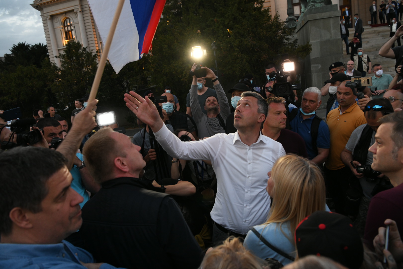 Beograd 11.05.2020. Dragan Đilas i Boško Obradović, Borko Stefanović, Protest ispred Skupštine Srbije opozicija i vlast, žandarmerija protest Foto:Vesna Lalić/Nova.rs