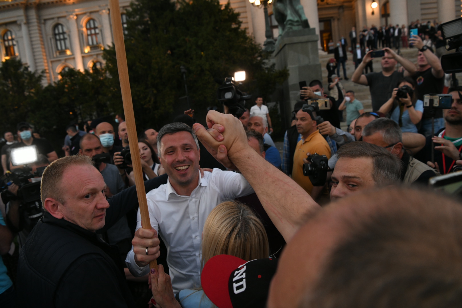 Beograd 11.05.2020. Dragan Đilas i Boško Obradović, Borko Stefanović, Protest ispred Skupštine Srbije opozicija i vlast, žandarmerija protest Foto:Vesna Lalić/Nova.rs