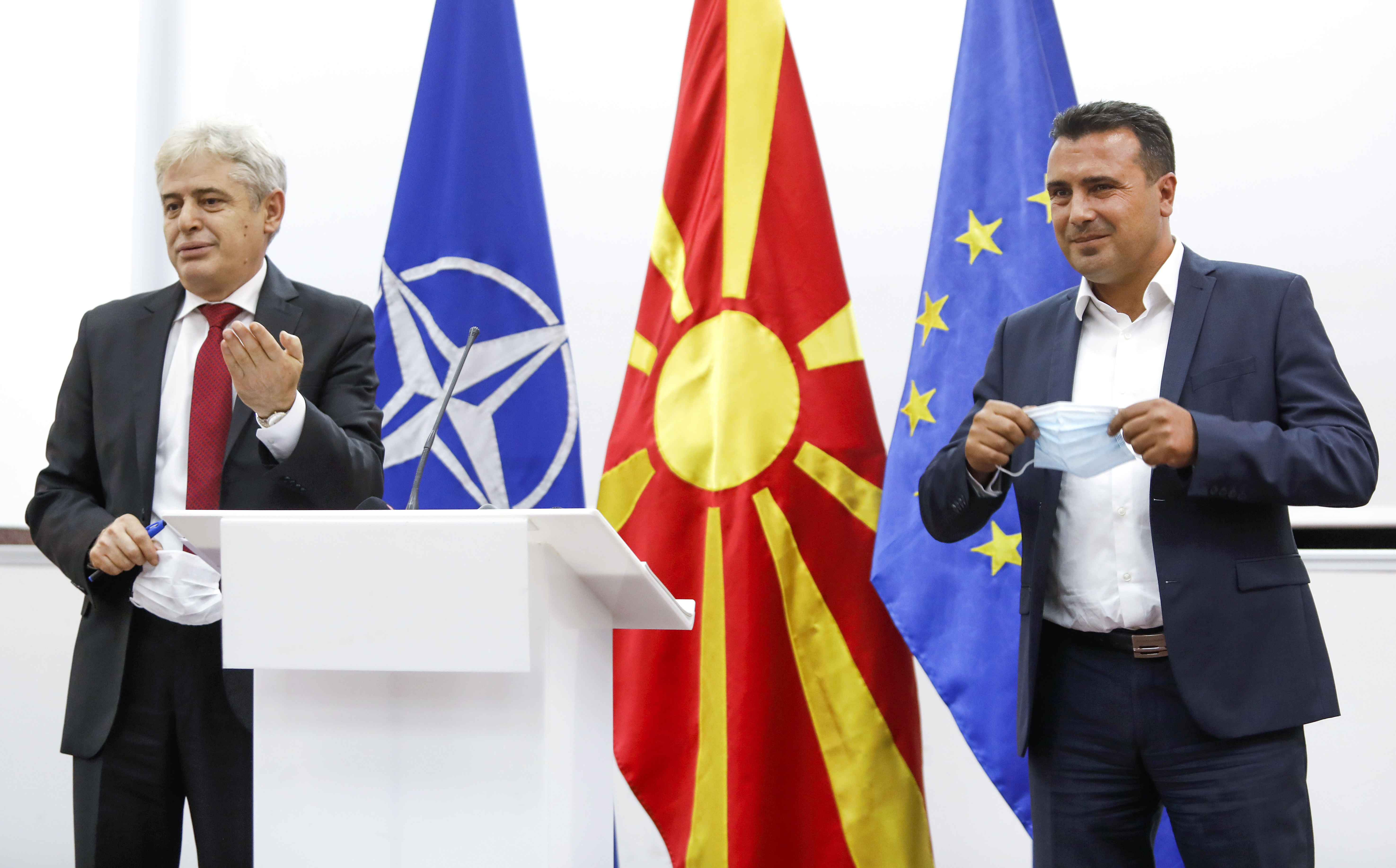 Leader of SDSM Zoran Zaev accompanied by leader of DUI Ali Ahmeti announced a deal for forming a new Government