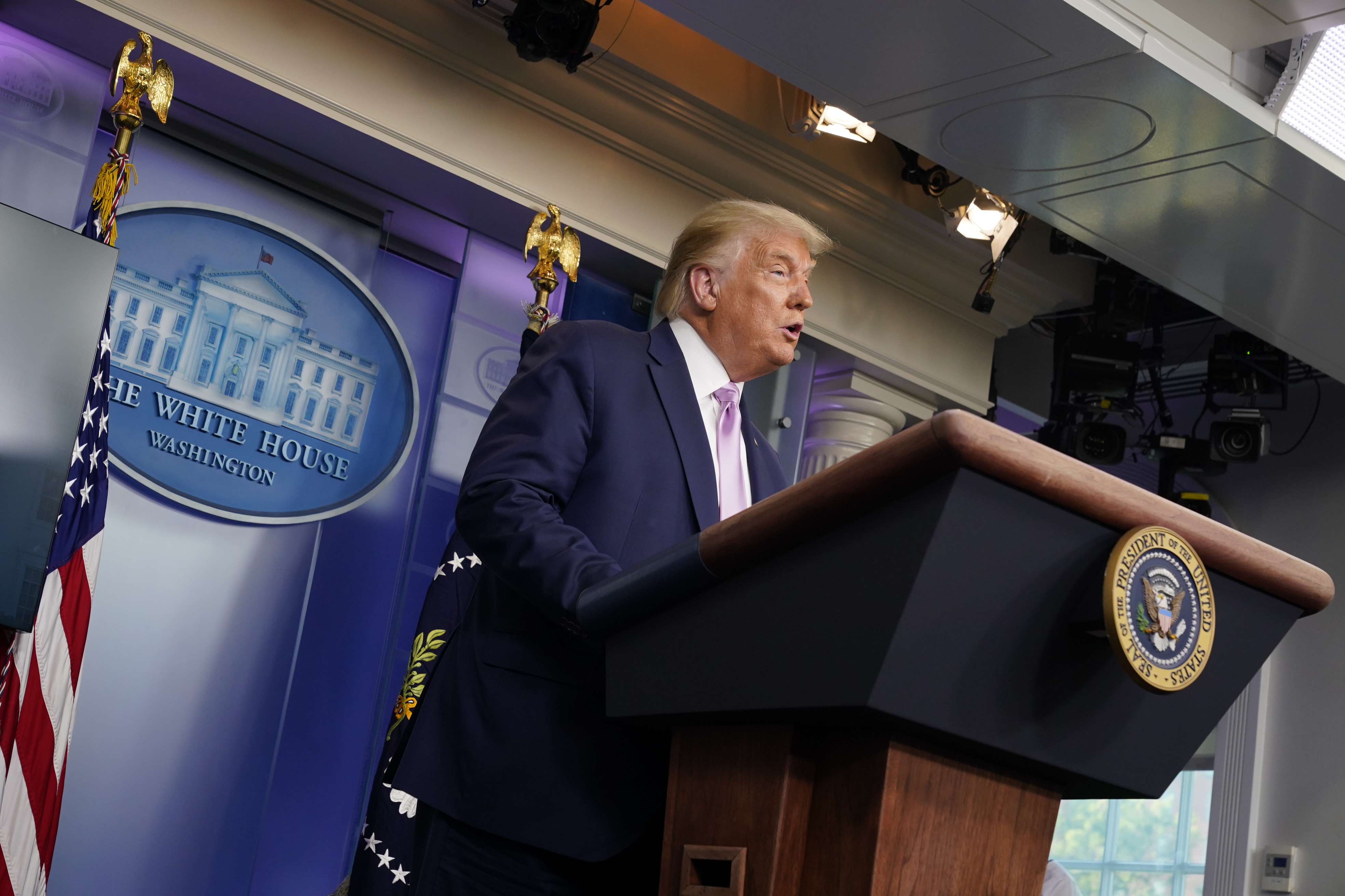 US President Donald J. Trump holds a news briefing