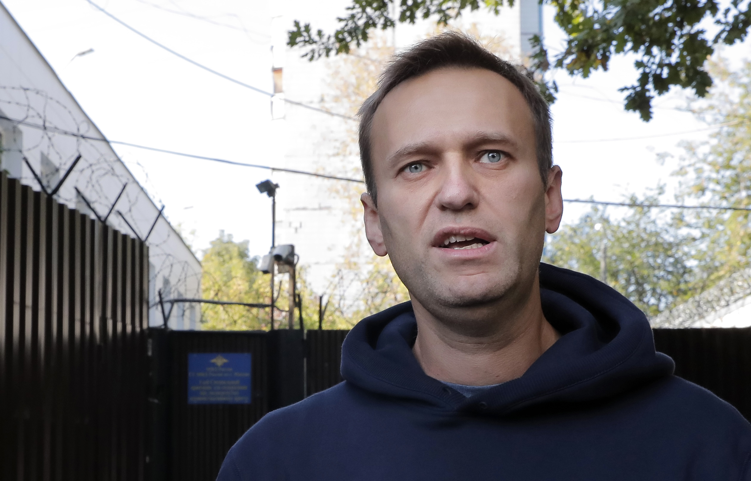 Russian opposition politician Alexei Navalny leaves a prison