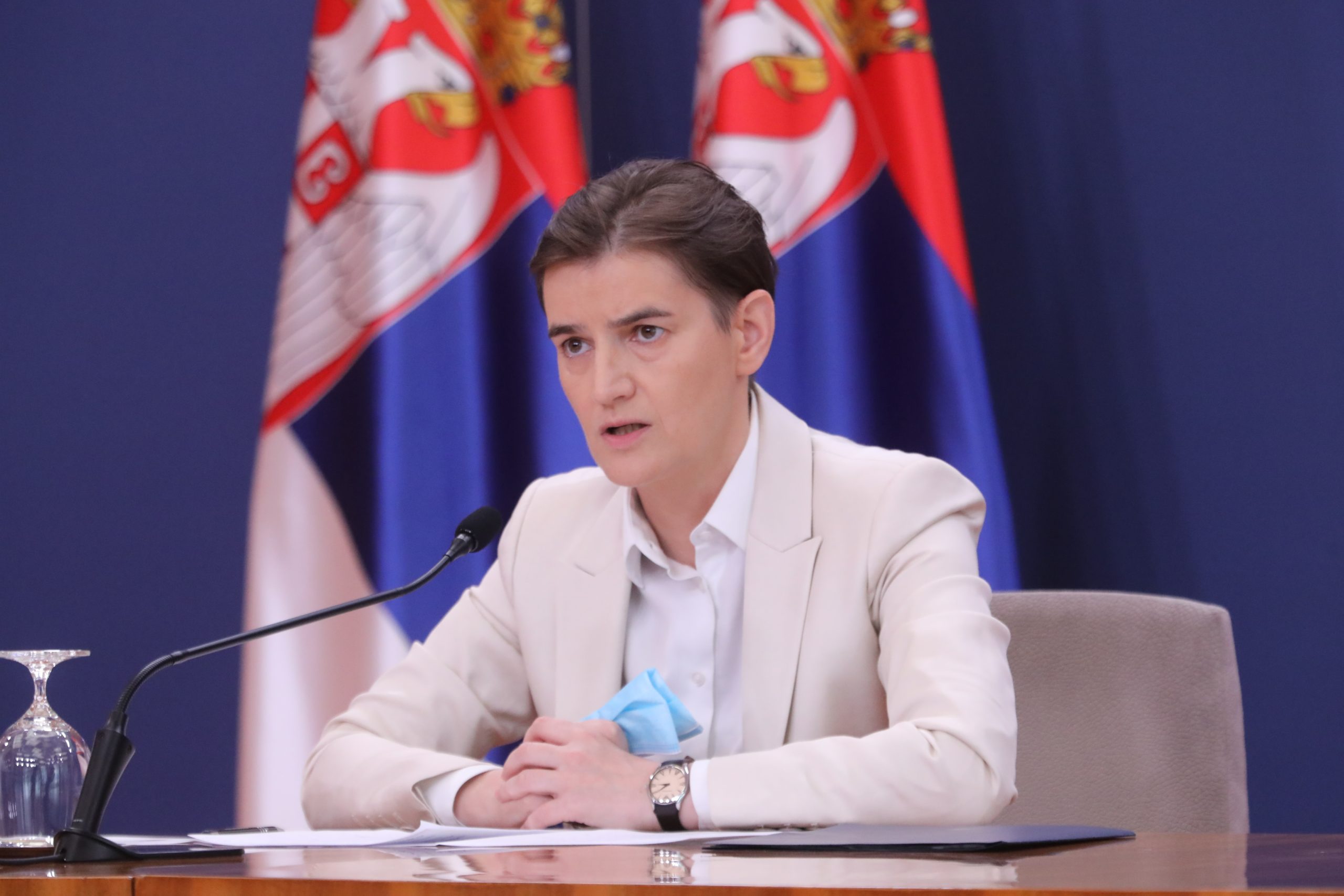 Beograd, 23. jula 2020. - Premijerka Srbije Ana Brnabic na konferenciji za medije Kriznog staba. TANJUG / VLADA REPUBLIKE SRBIJE / SLOBODAN MILJEVIC /  an