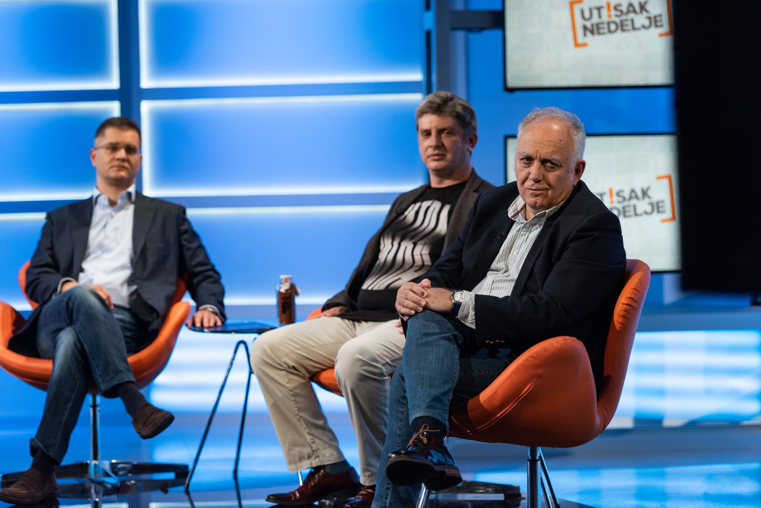 17.05.2020. Utisak nedelje, Predsednik Narodne stranke Vuk Jeremić, akademik Dušan Teodorović i novinar Nikola Tomić