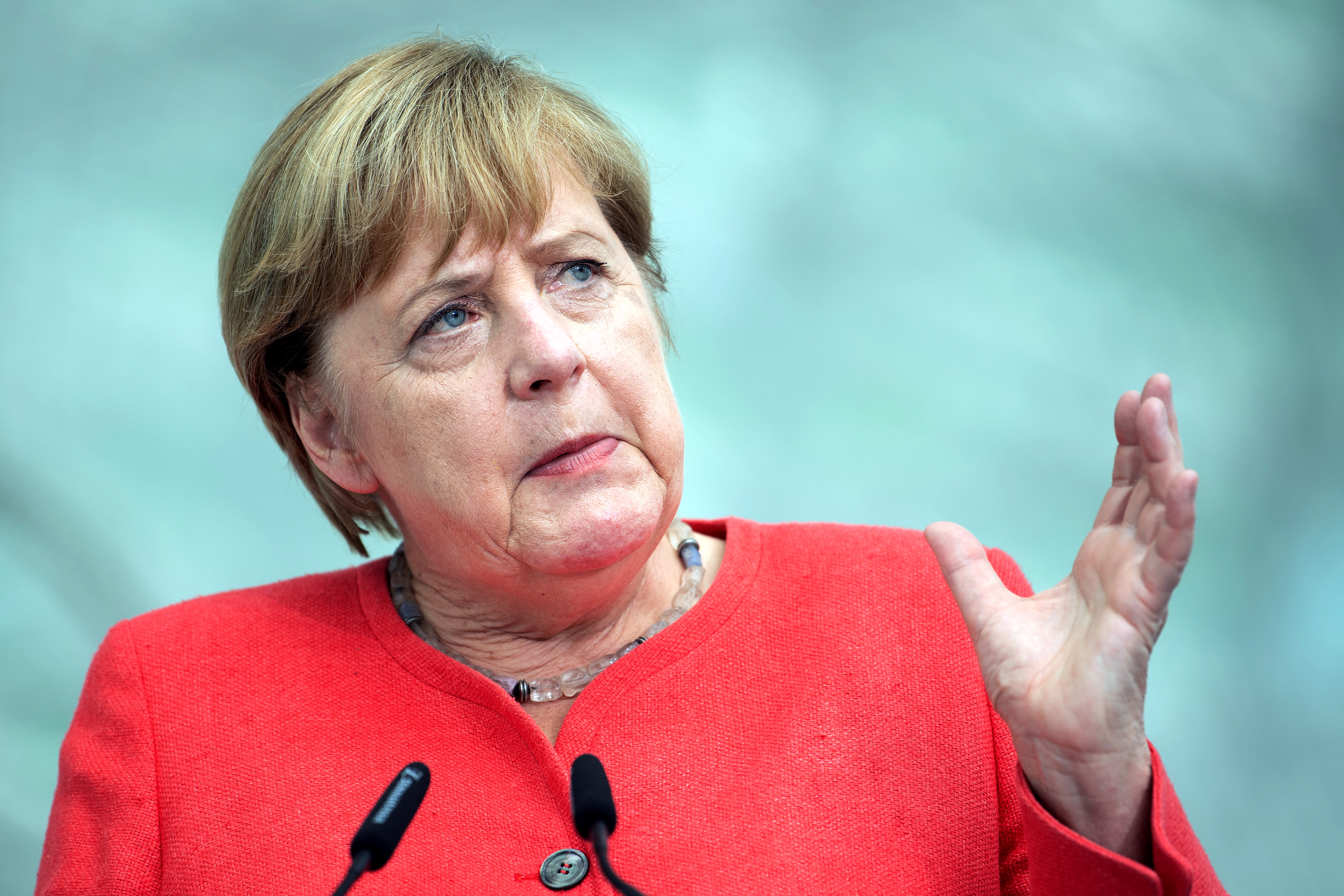 German Chancellor Angela Merkel at North Rhine-Westphalian cabinet meeting in Duesseldorf