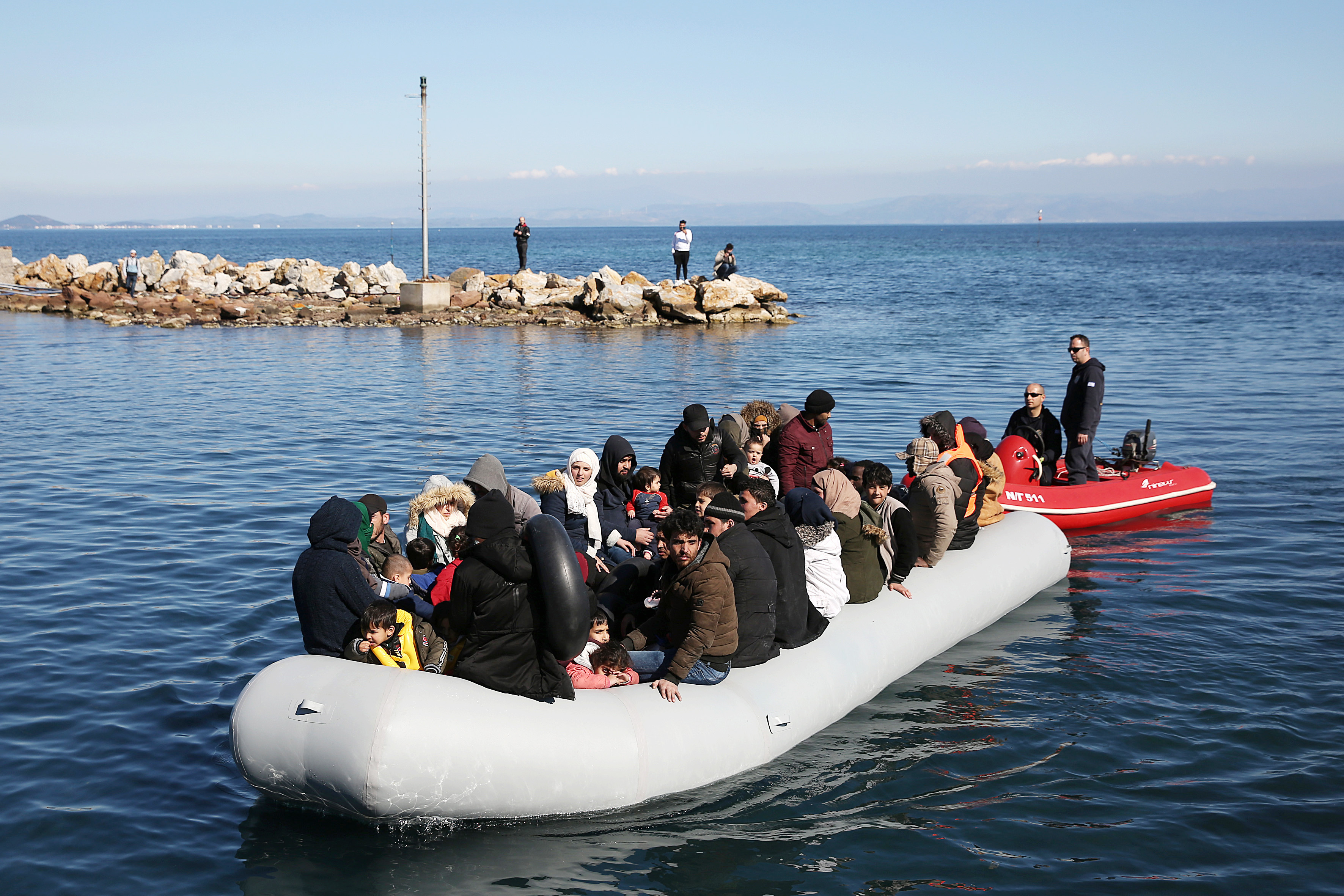 Refugees arrive on Lesvos island coming from the Turkish coastline on dinghies