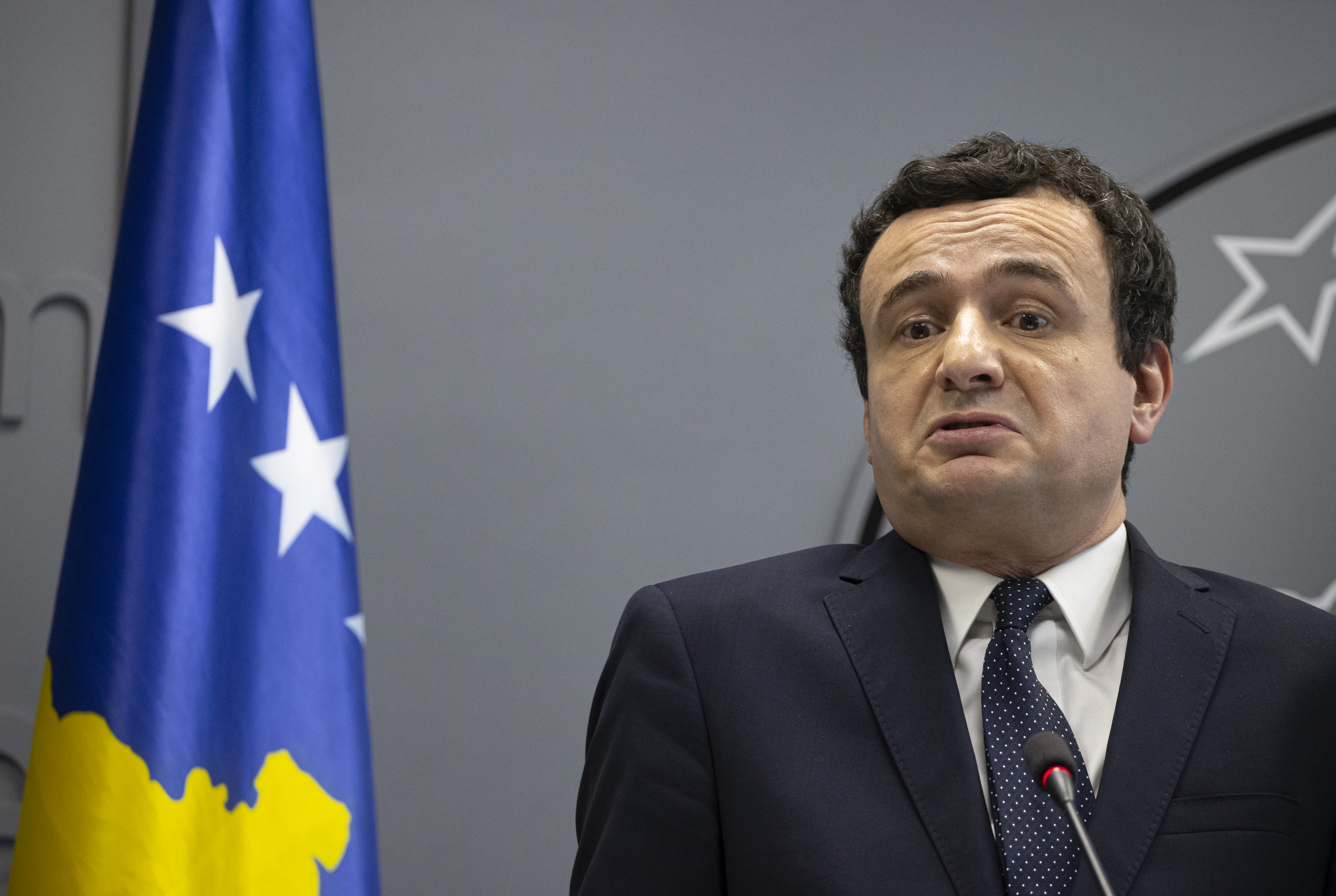 Prime minister of the Republic of Kosovo Albin Kurti holds a press conference