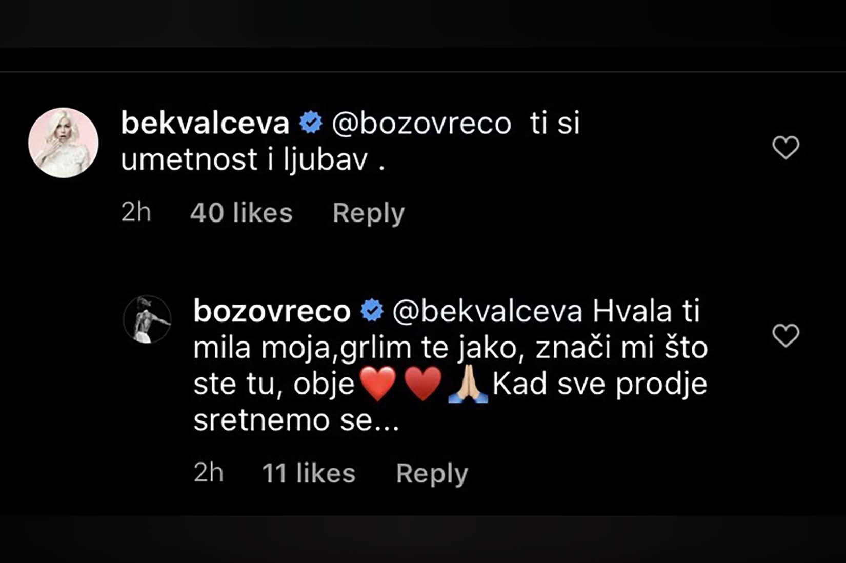 Komenta, Božo Vrećo, instagram Foto: Instagram/bekvalceva