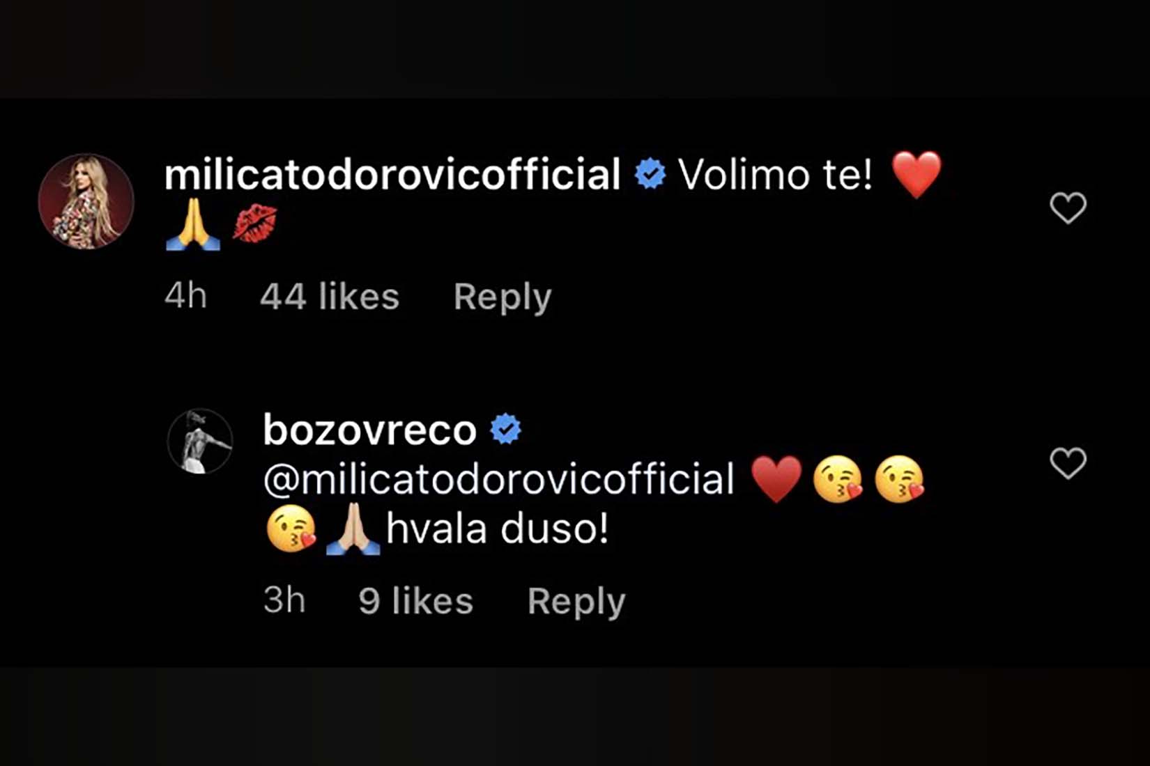 Komenta, Božo Vrećo, instagram Foto: Instagram/milicatodorovicofficial
