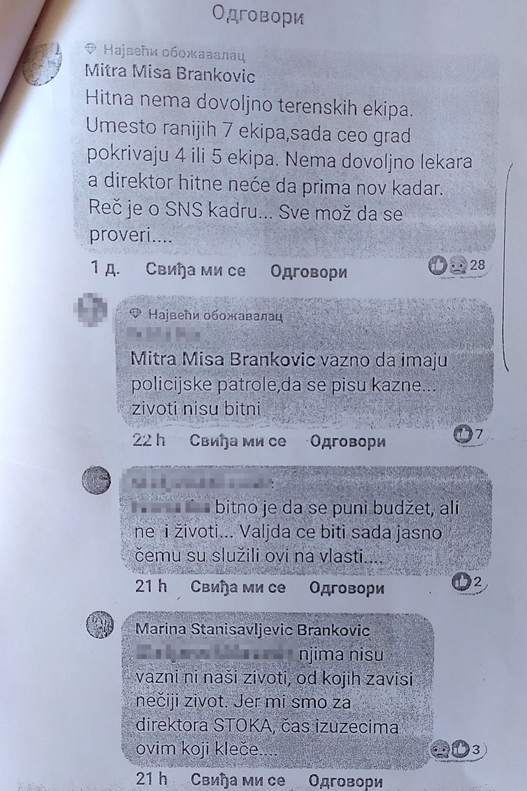 Prijava protiv Dr Miodraga Brankovica zbog komentara na fejsbuku na nasu vest
