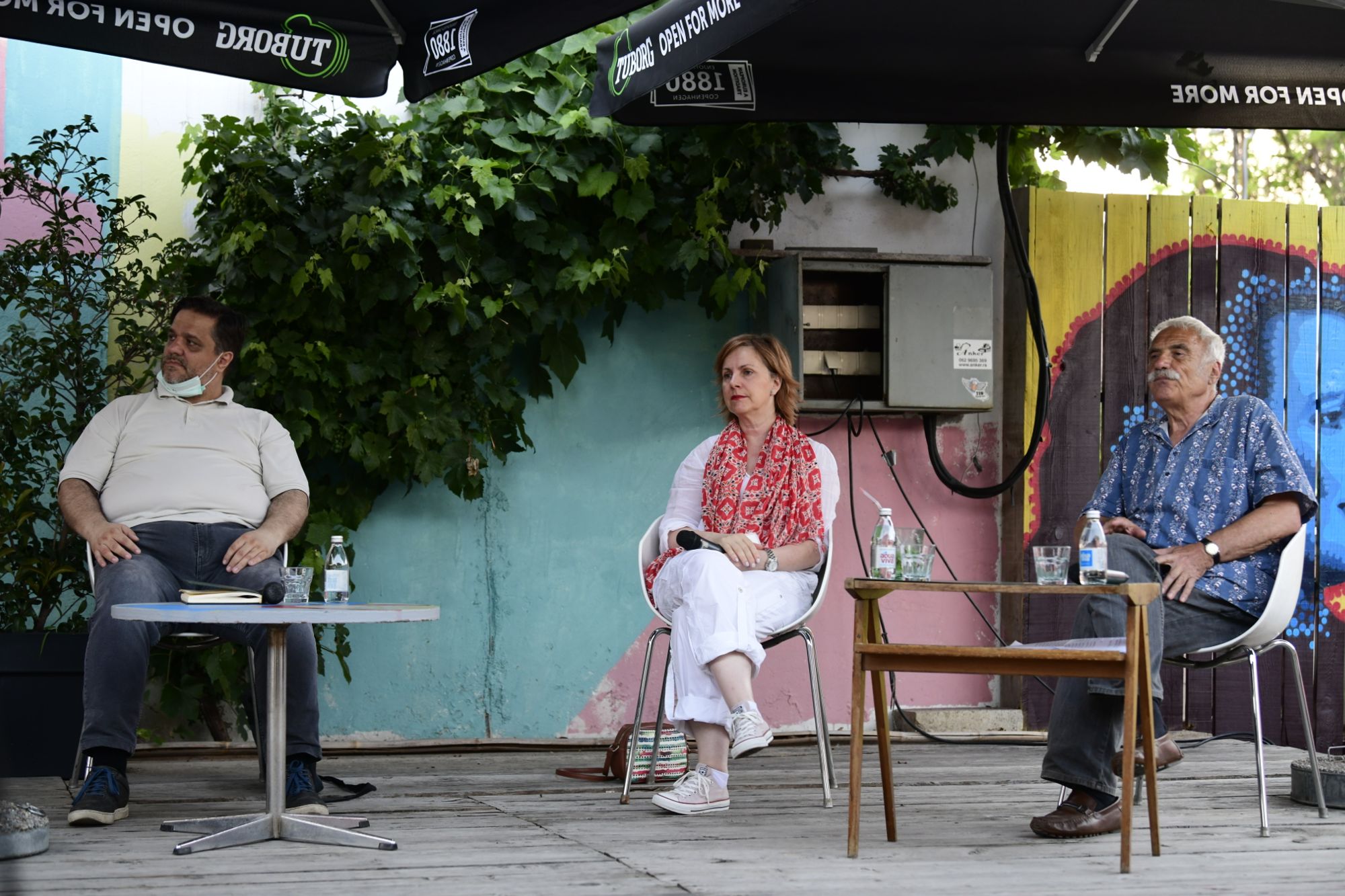 Beograd, 06.07.2020. Dorćol Platz, Dorcol Plac, Tribina "Naučna stručnost i javne politike: Između autoriteta i zloupotrebe", Zoran Gavrilović, Marija Babović, Miroslav Demajo Foto: Goran Srdanov/Nova.rs