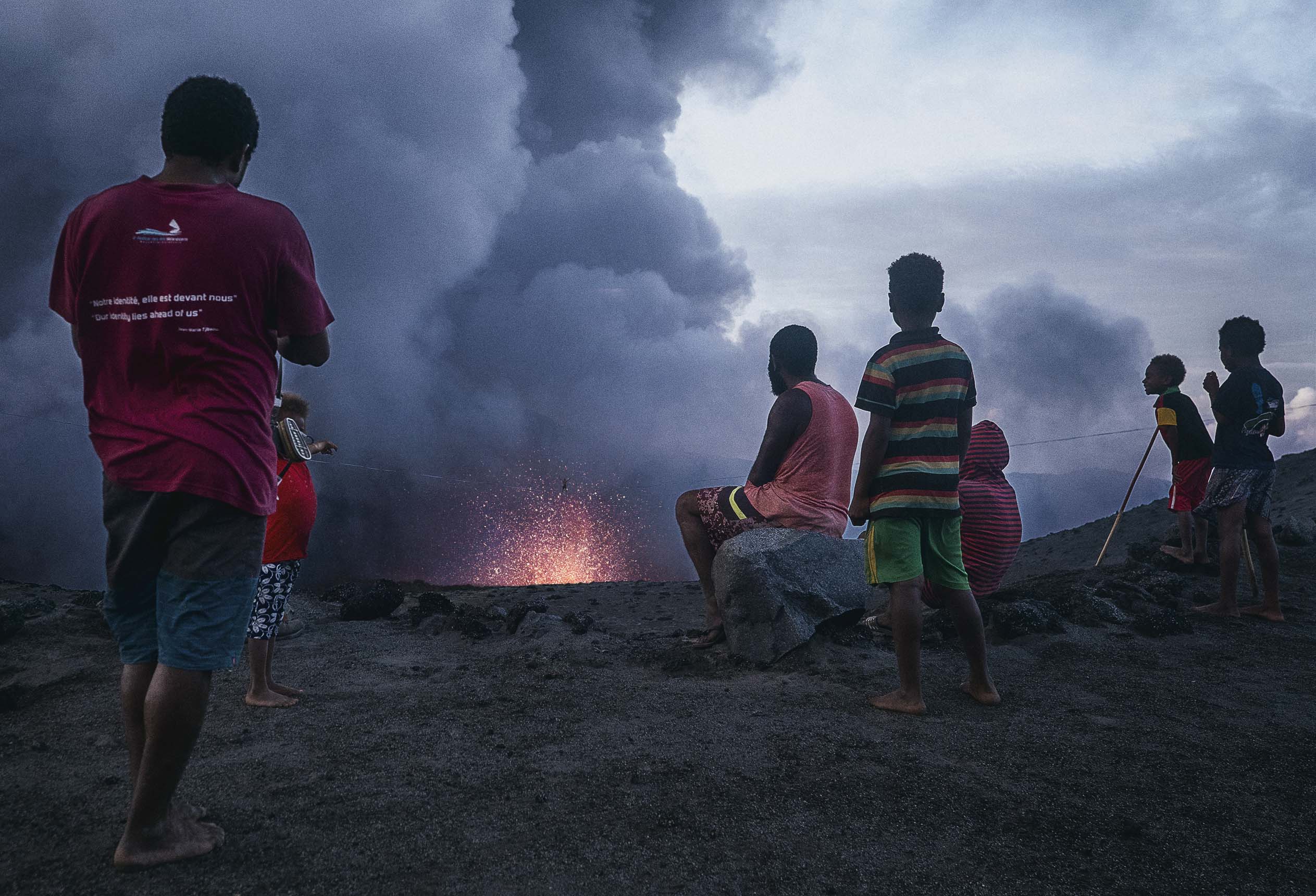 Alexander Schulz, 28, from Germany, and Rafael Bridi, 33, from Brazil crossed the Yasur volcano crater on Tanna Island, Pacific Ocean