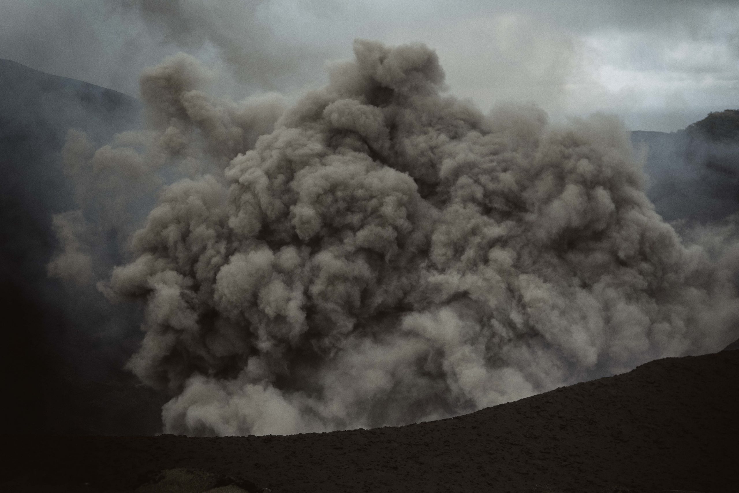 Alexander Schulz, 28, from Germany, and Rafael Bridi, 33, from Brazil crossed the Yasur volcano crater on Tanna Island, Pacific Ocean