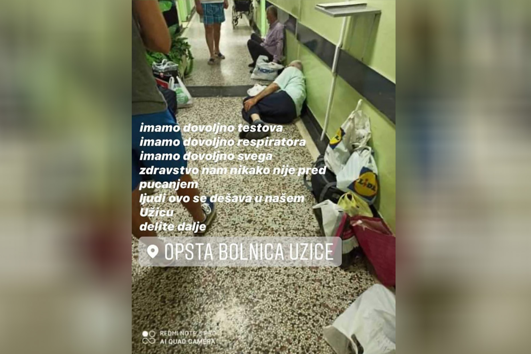 Opšta bolnica Užice, bolnica, koronavirus, čekaonica, hodnik Foto: Instagram