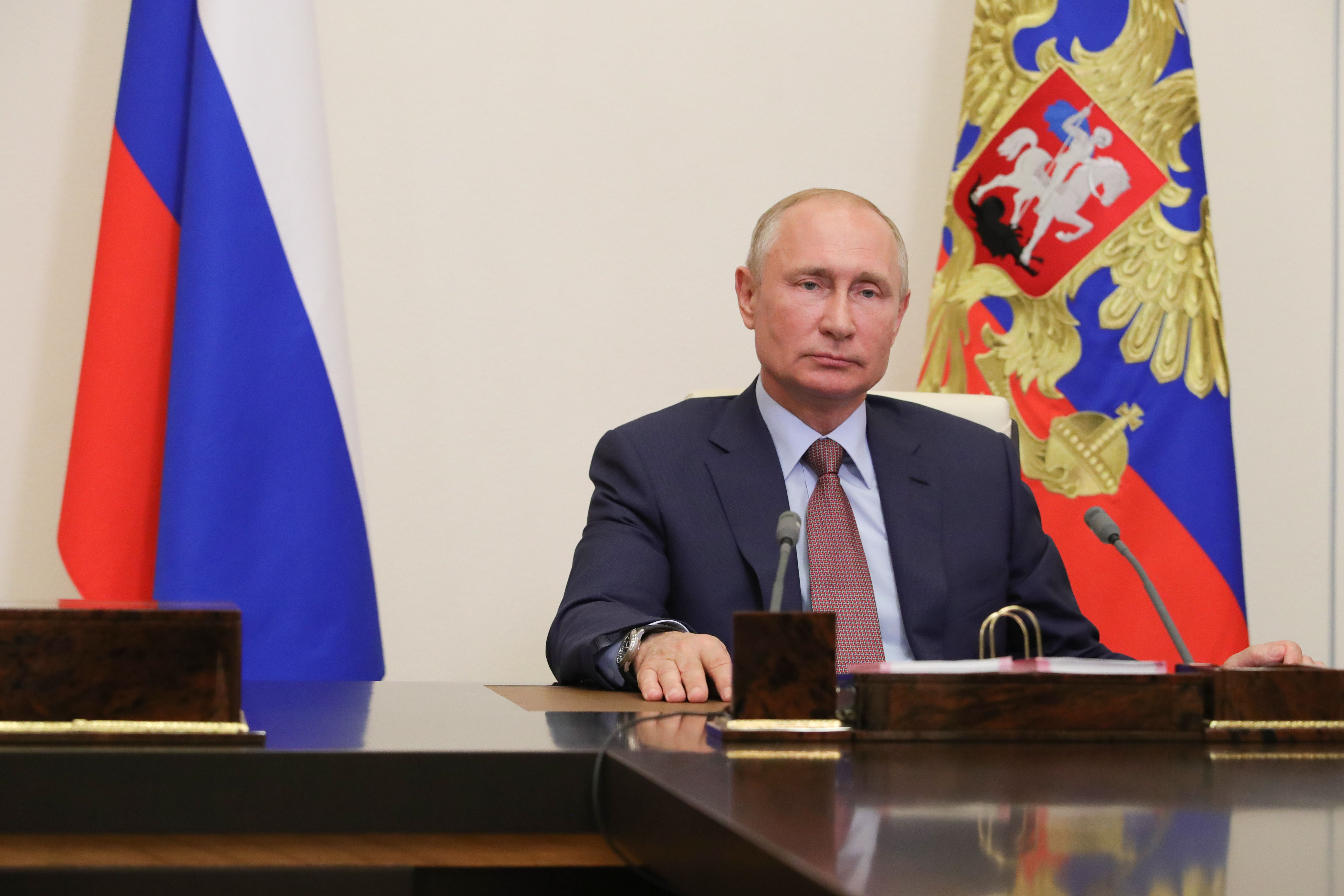 Russian President Putin holds video conference meeting with French counterpart Macron