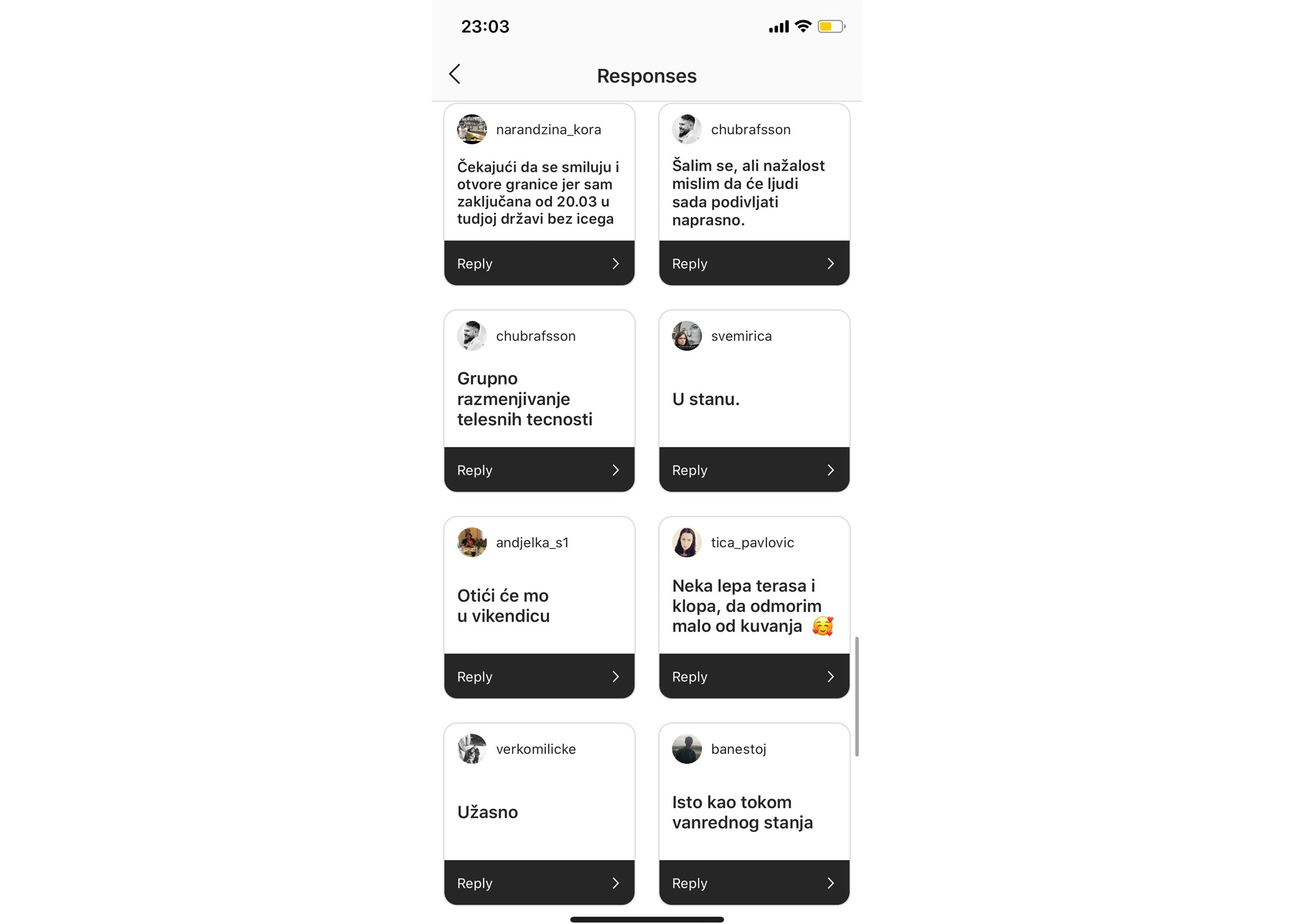 Odgovori na pitanja kako će provesti vikend, poruka, anketa