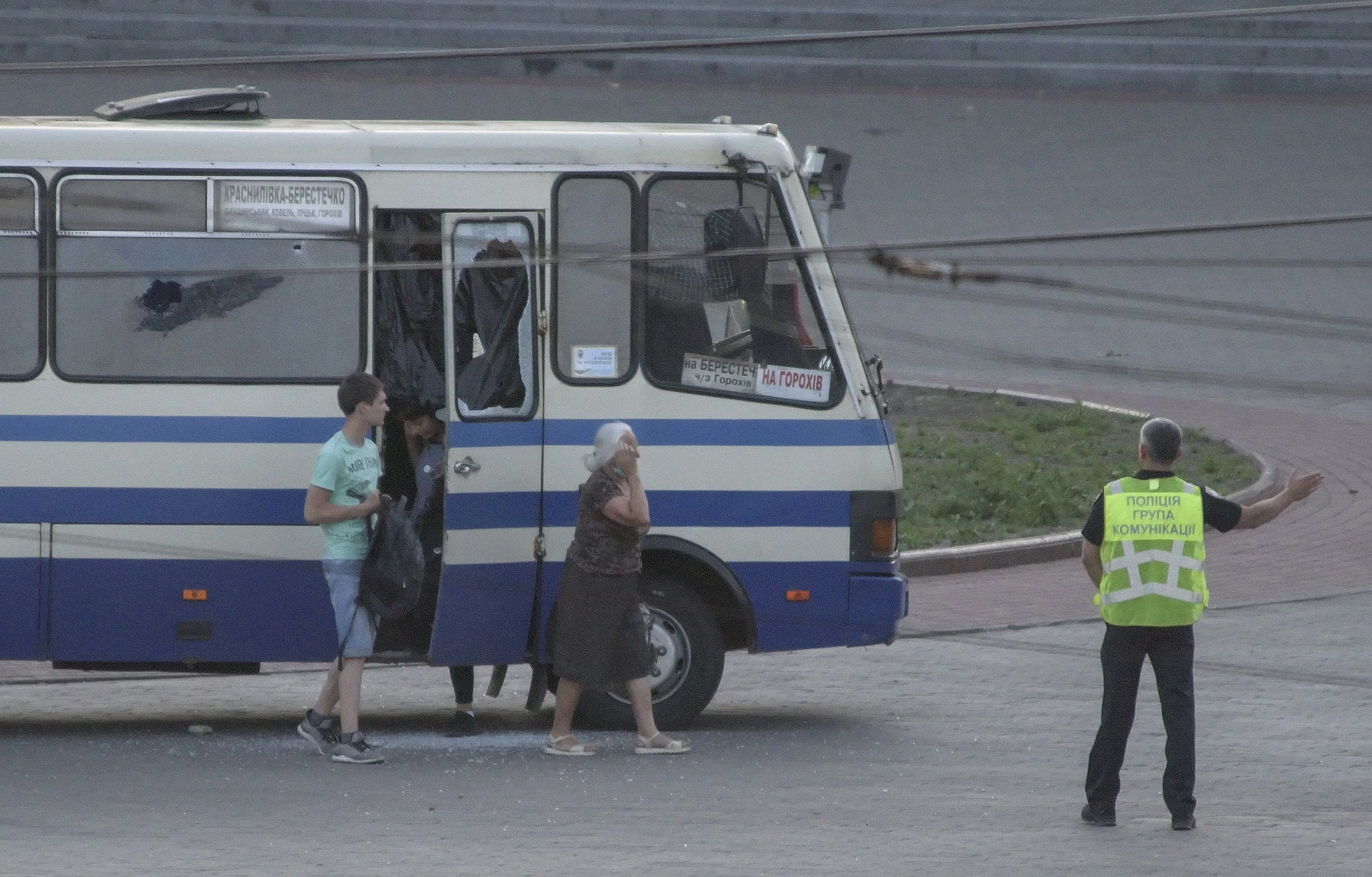 Armed hijacker takes passengers, driver of commuter bus hostage in Lutsk, western Ukraine