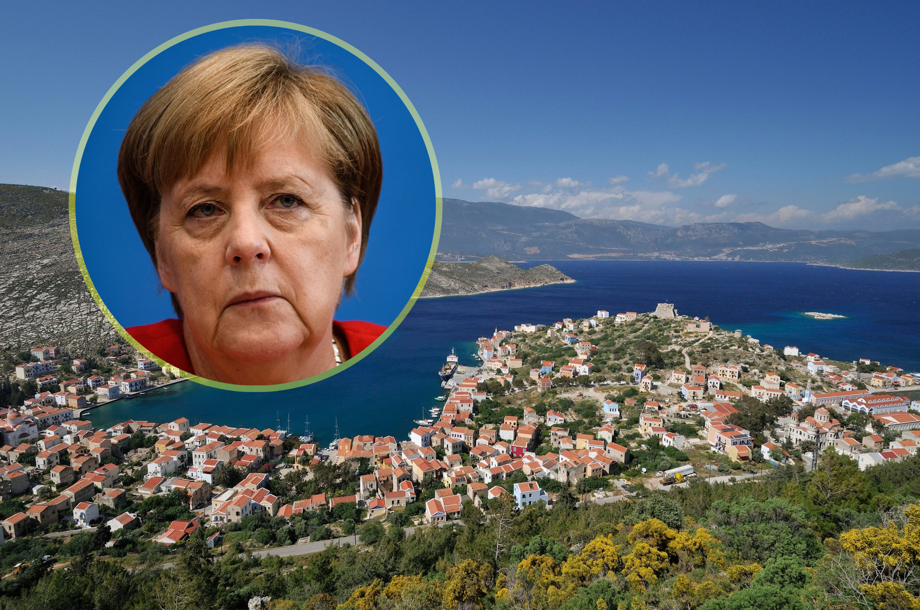 Angela Merkel, ostrvo Kastellorizo. Dodecanese Islands. Greece. Aerial view overlooking the town.
