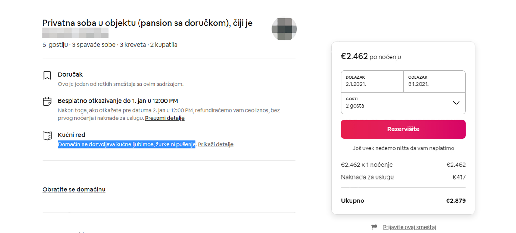 Cena, smeštaj, Airbnb, Foto: Printscreen/airbnb.rs