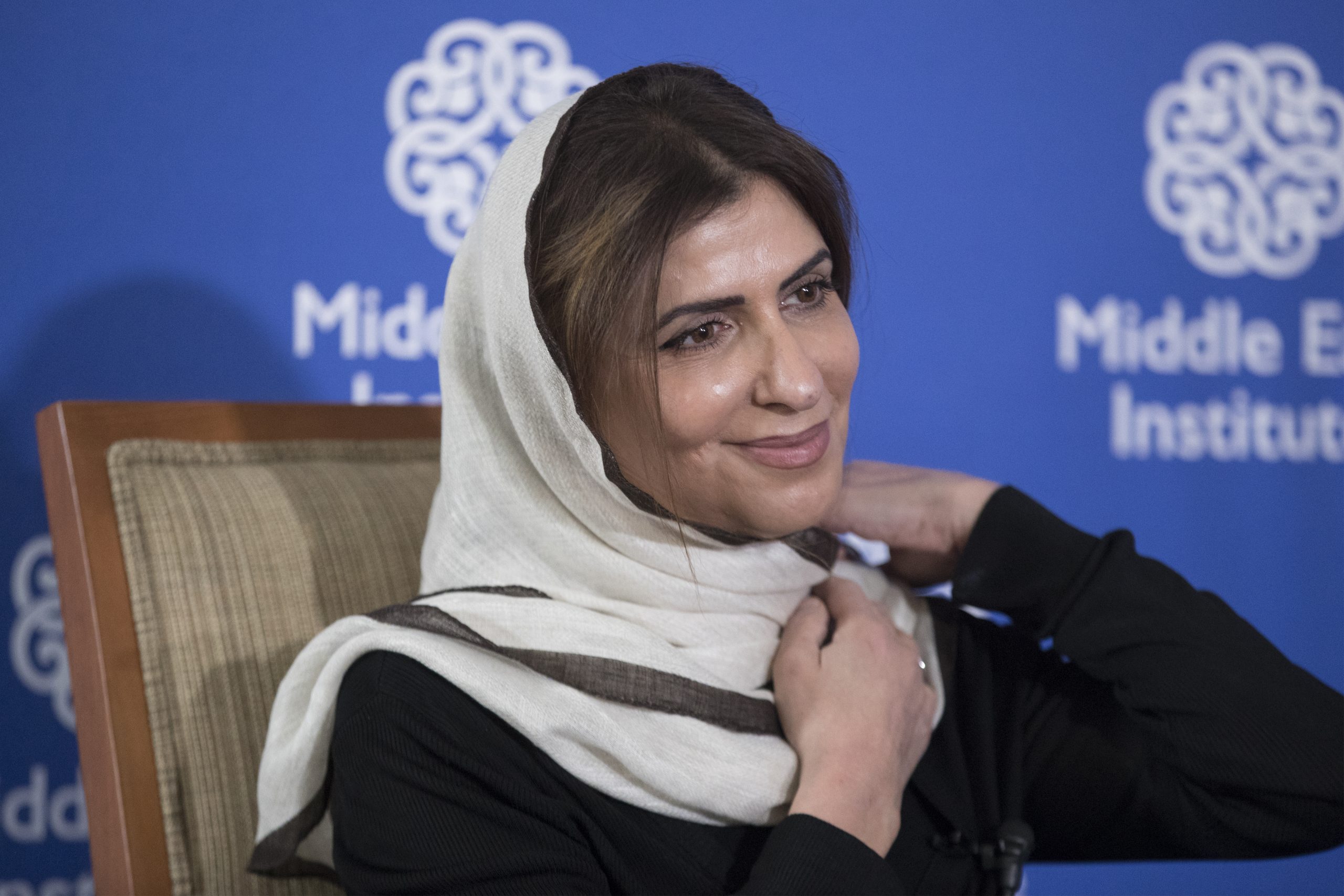 epa05904722 Saudi Princess Basmah Bint Saud Al Saud attends a discussion entitled, 'Women Rising - the role of women in the Middle East', at the Middle East Institute (MEI) in Washington, DC, USA, 12 April 2017.  EPA/MICHAEL REYNOLDS