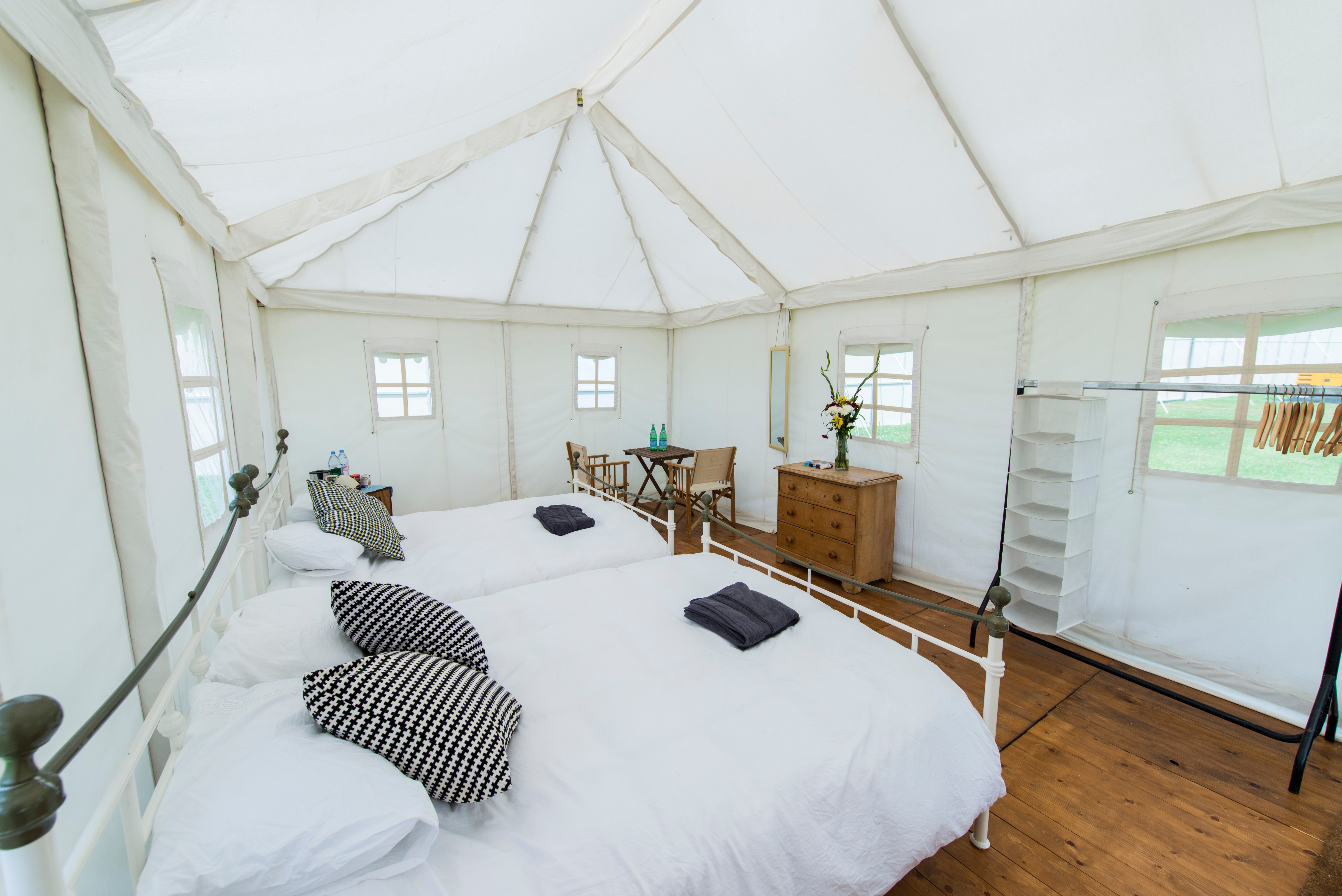Boutique camping options at a British Summer festival - offering pre-constructed options for those wanting a bit of luxury i.e Glamping.