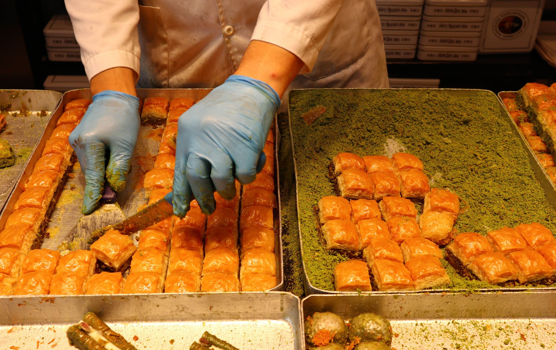 Baklava is a rich, sweet dessert pastry made of layers of filo filled with chopped nuts and sweetened and held together with syrup or honey. It is characteristic of the cuisines of the Levant and the broader Middle East, along with the Caucasus, Balkans,