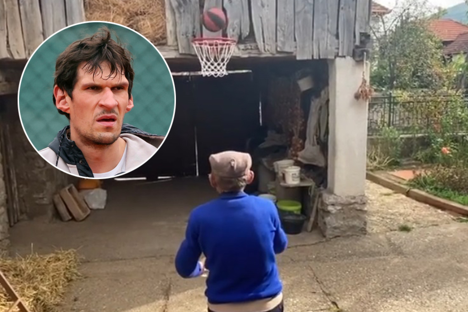 Deda Boban Marjanovic igra kosarku