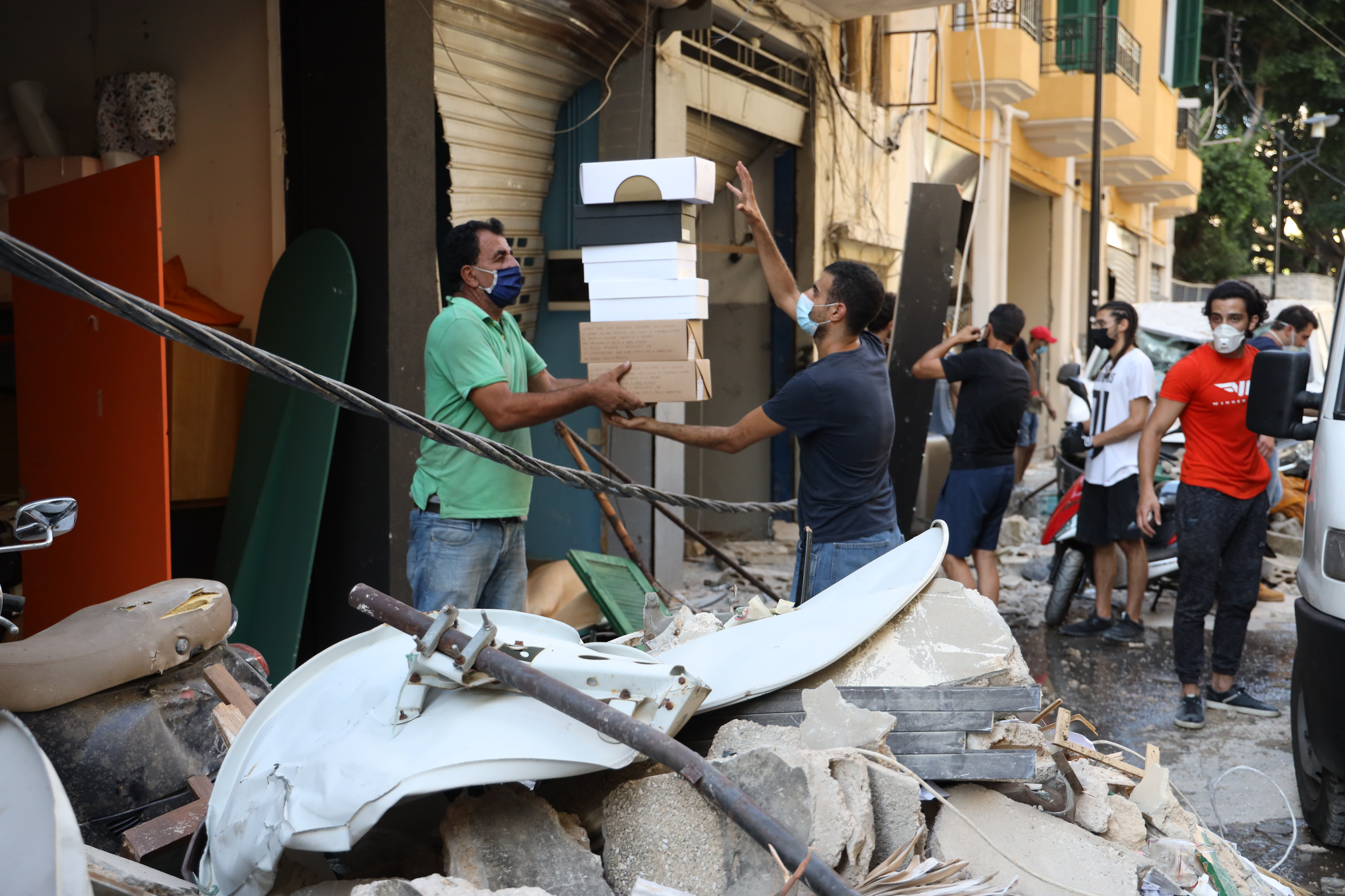 Aftermath of large explosion in Beirut harbor area