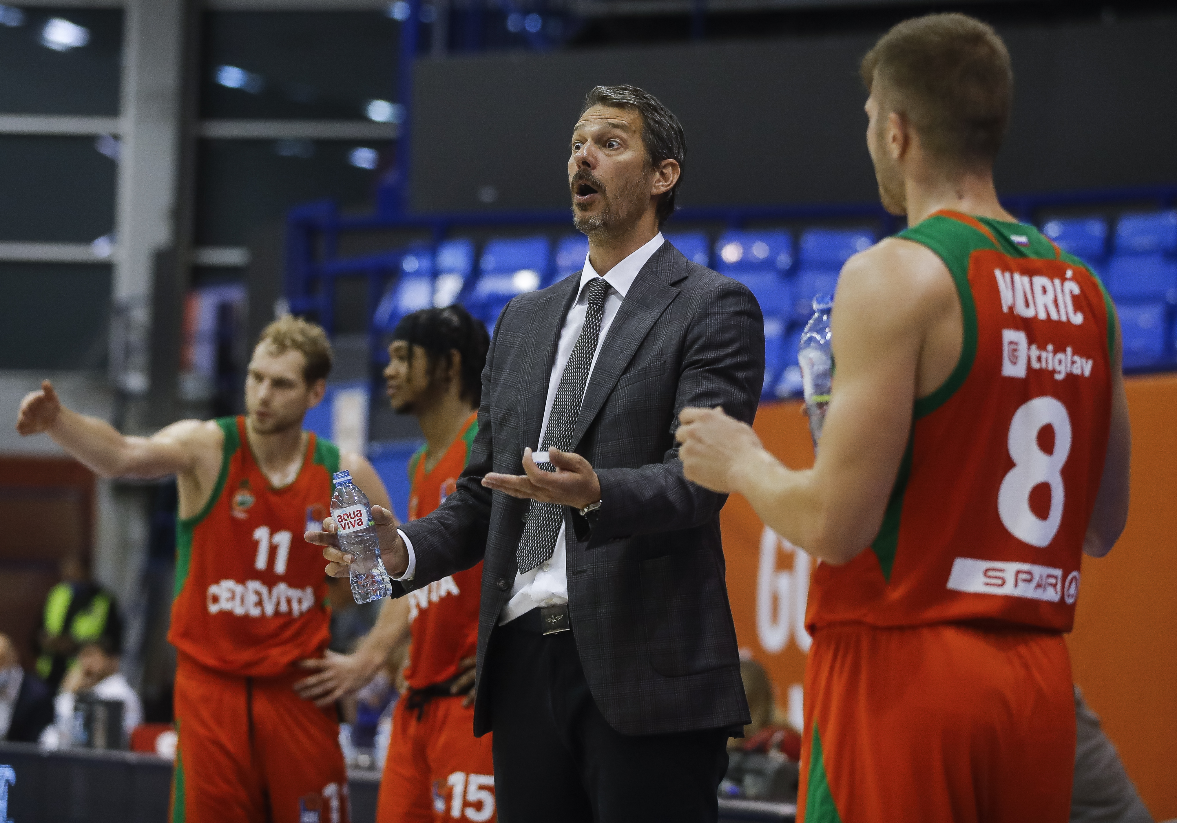 Kosarka Basketball ABA season 2020-2021
Partizan v Cedevita Olimpija
head coach Jurica Golemac (C) Jaka Blazic (L) Rion Cortez Brown and  Edo Muric (R)
Beograd, 25.10.2020.
foto: Miroslav Todorovic/Starsport.rs ©