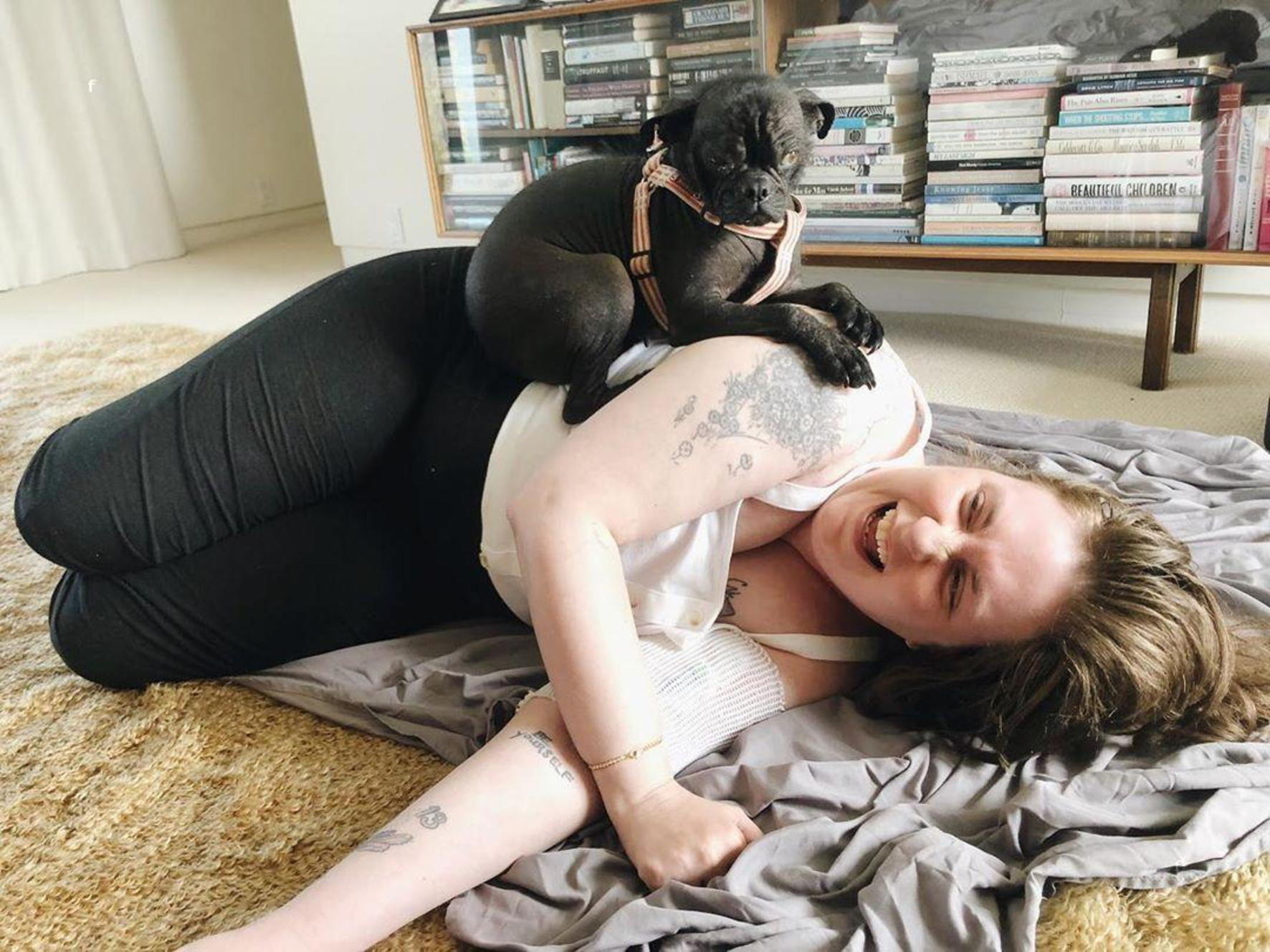 Lena Dunham (lenadunham / 02.08.2020): Just craving human closeness, Ingrid tried to help. #Quarantine,Image: 549495004, License: Rights-managed, Restrictions: , Model Release: no, Credit line: face to face / Face to Face / Profimedia