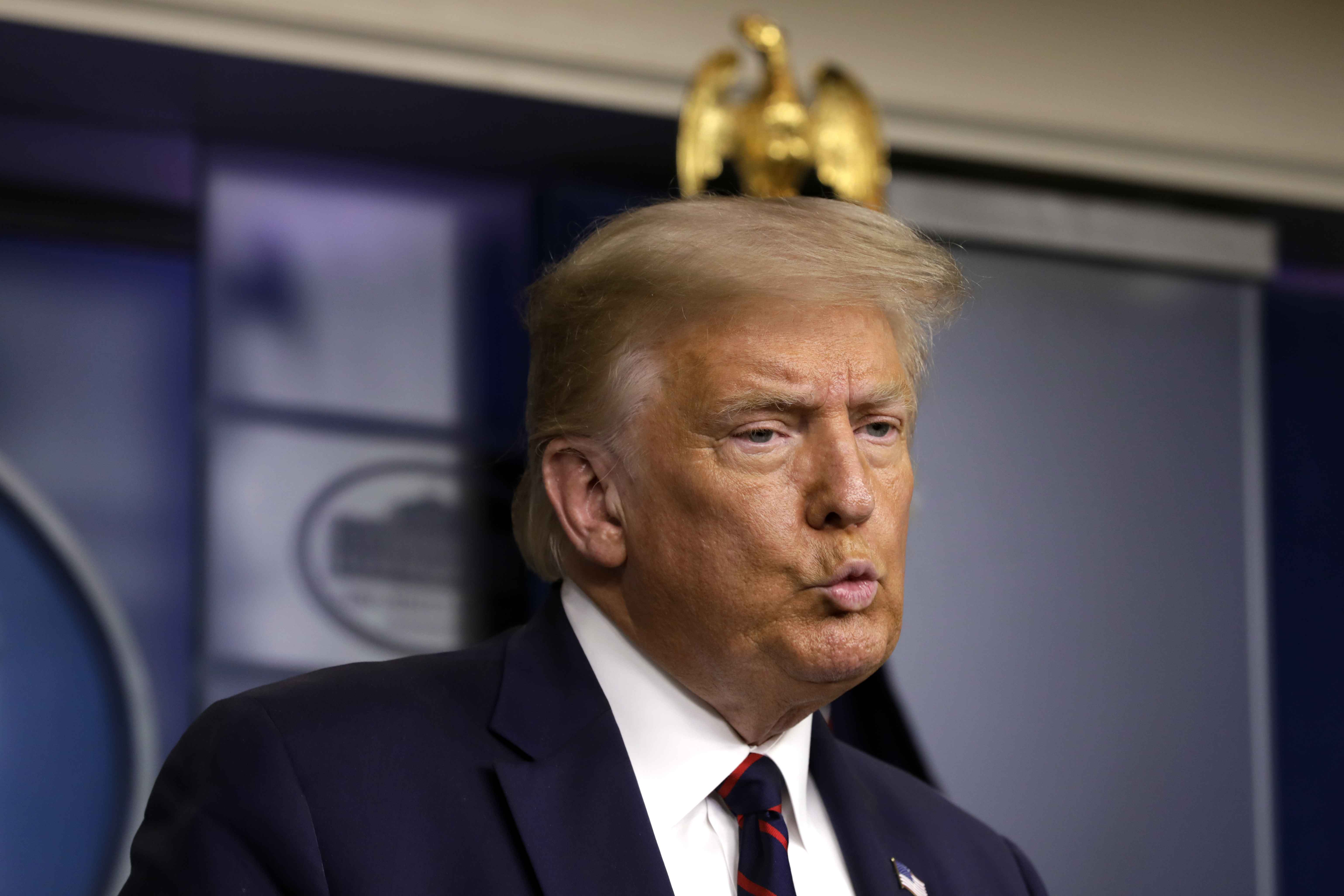 epa08575554 U.S. President Donald Trump speaks at a news conference at the White House in Washington, DC, USA, 30 July 30 2020.  EPA-EFE/YURI GRIPAS / POOL